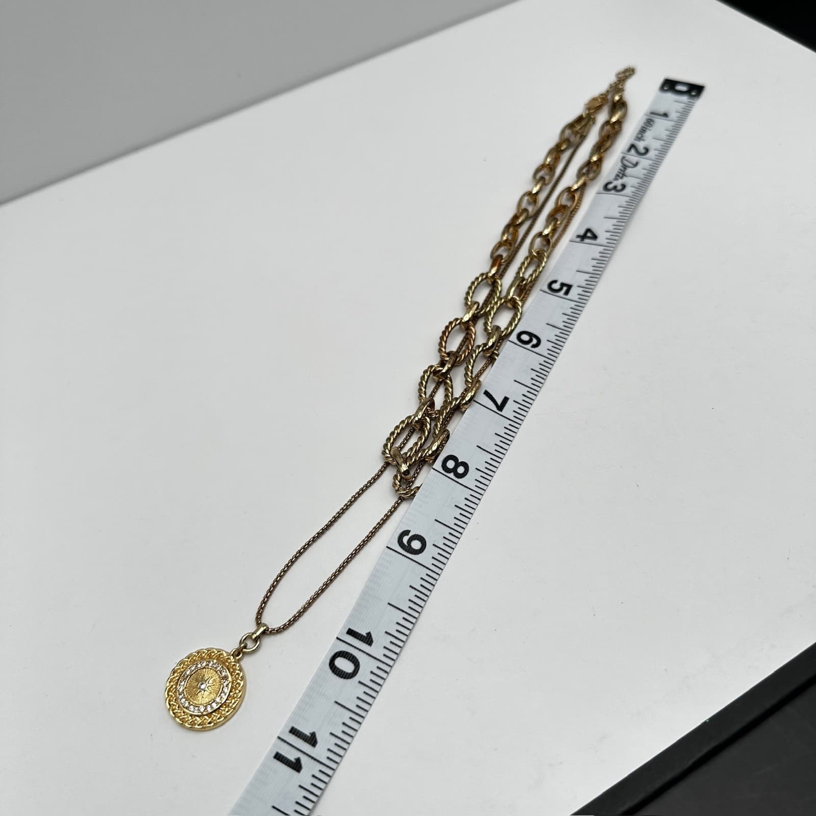 Vintage 90s Express Gold Tone Layered Necklace Compass Medallion Chunky Link - Thumbnail 10