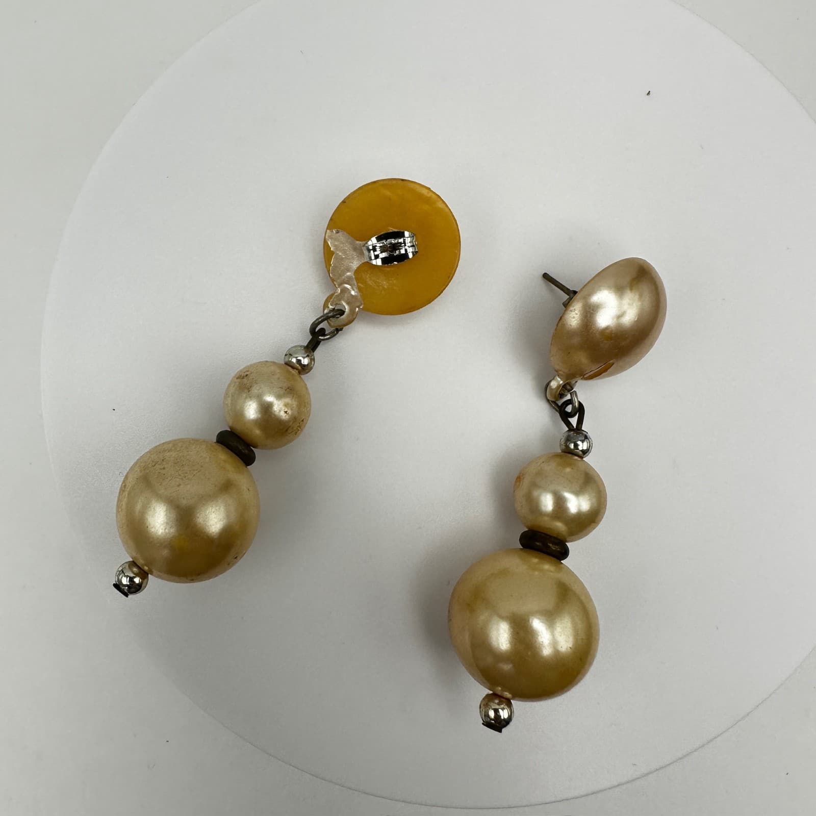 Vintage 80s Faux Pearl Drop Earrings Cream Graduated Bead Statement Dangle - Thumbnail 7