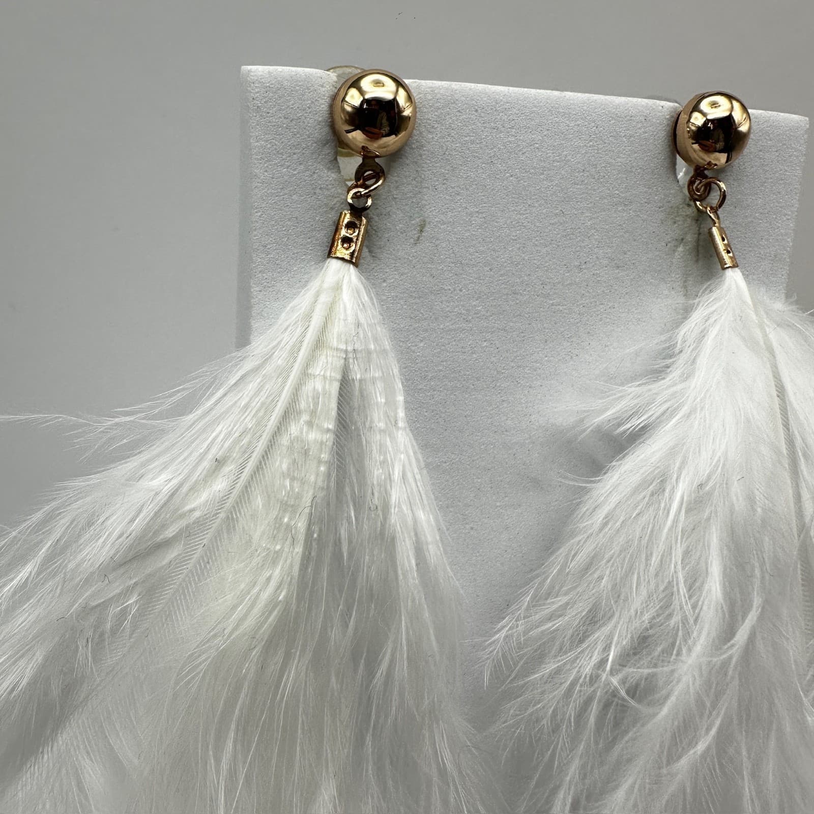 Vintage 90s Long Feather Drip Earrings Set Gold Tone Statement Pierced Jewelry - Thumbnail 11