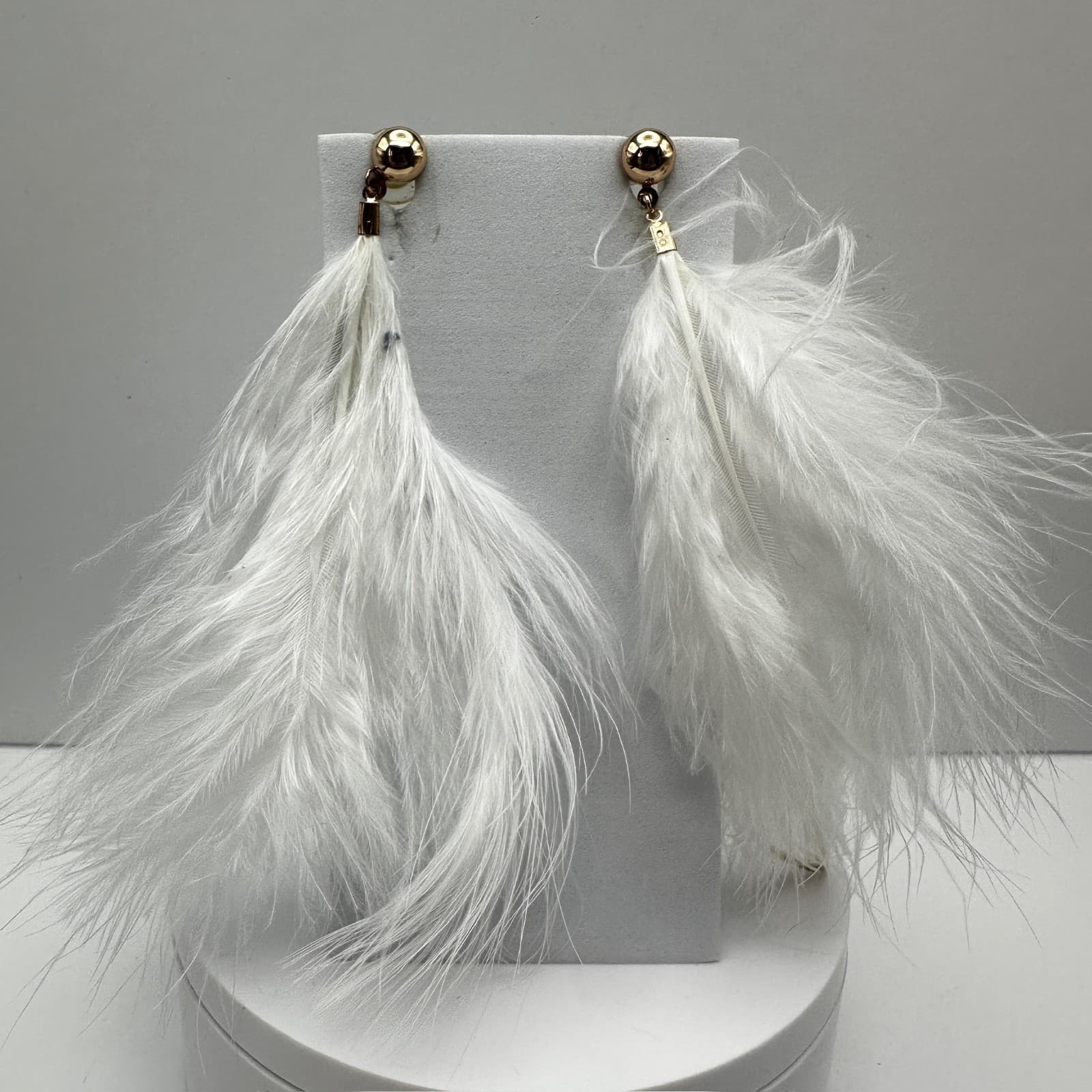 Vintage 90s Long Feather Drip Earrings Set Gold Tone Statement Pierced Jewelry - Thumbnail 2