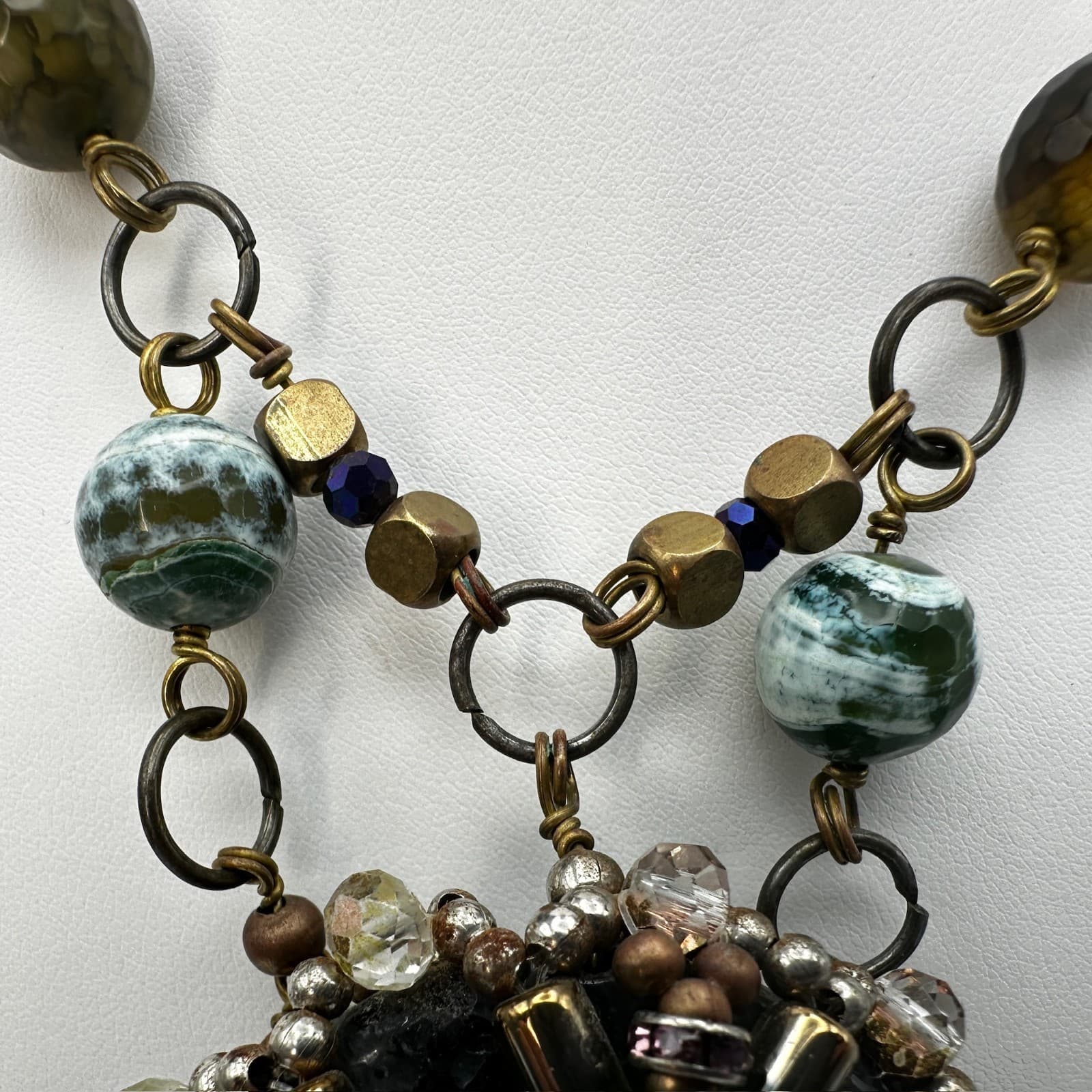 Vintage 90s Stone Bead Statement Necklace Boho Lobster Clasp Women's Jewelry - Thumbnail 6