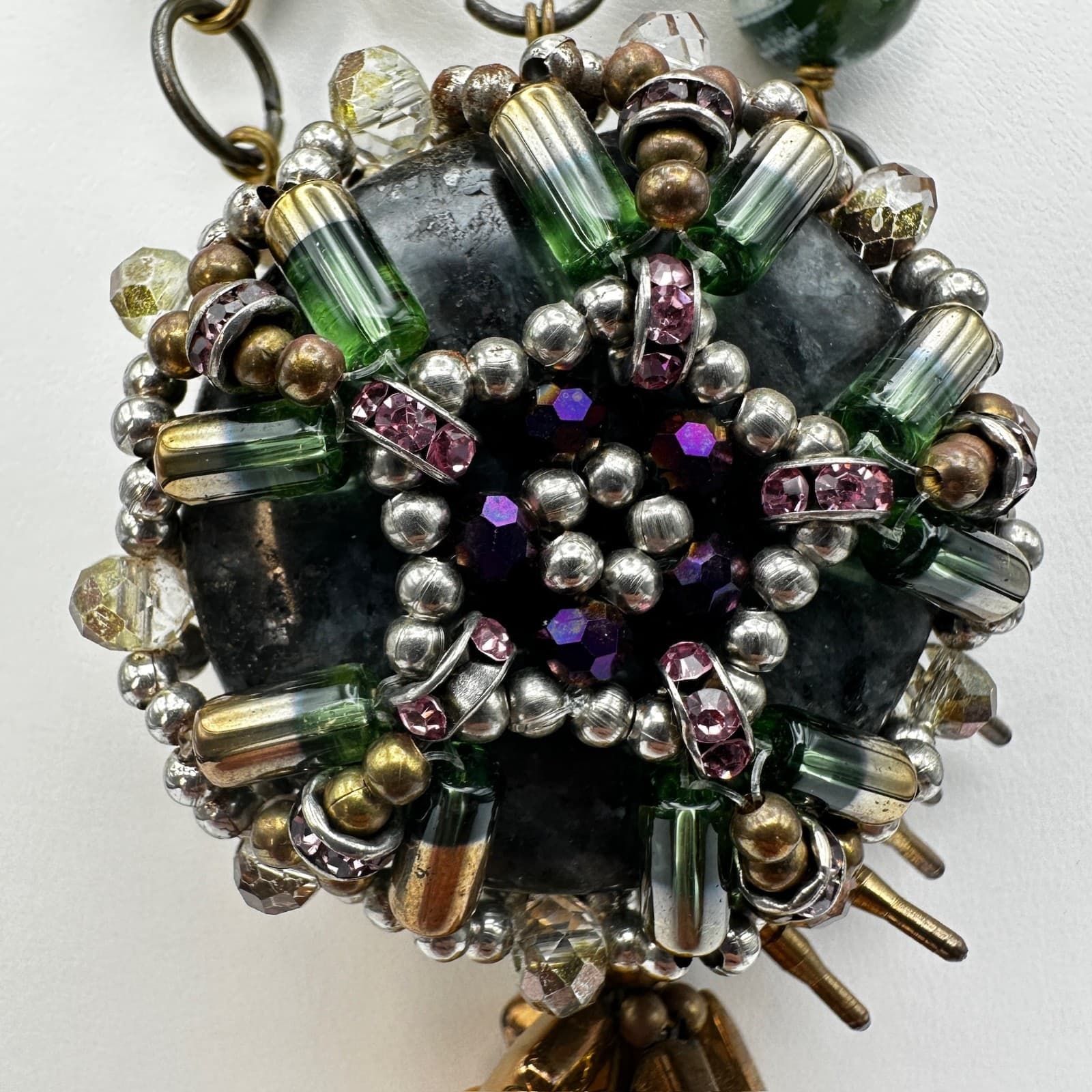 Vintage 90s Stone Bead Statement Necklace Boho Lobster Clasp Women's Jewelry - Thumbnail 3