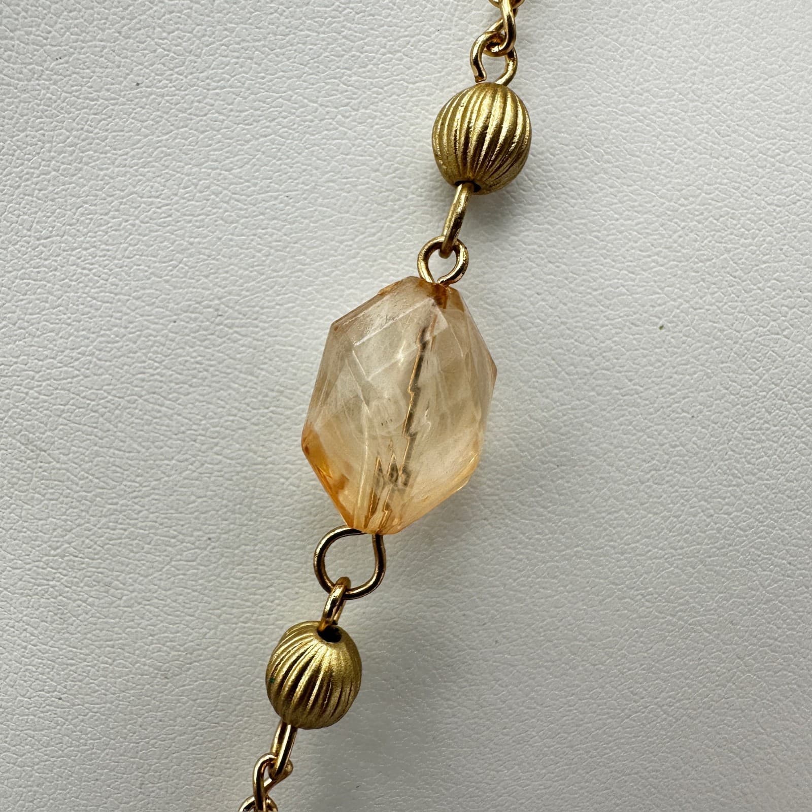 Vintage Y2K Gold Tone Long Tassel Necklace Smoky Amber Glass Bead Boho Jewelry - Thumbnail 8