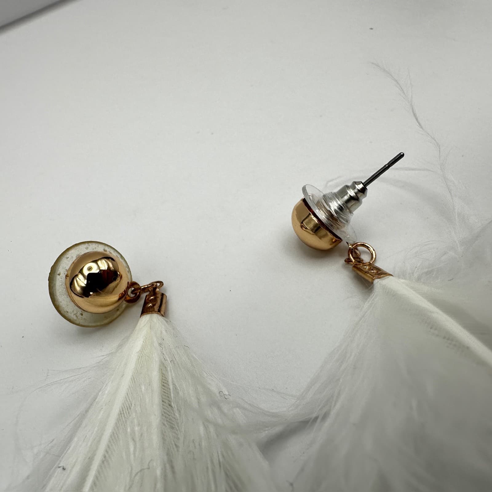 Vintage 90s Long Feather Drip Earrings Set Gold Tone Statement Pierced Jewelry - Thumbnail 14