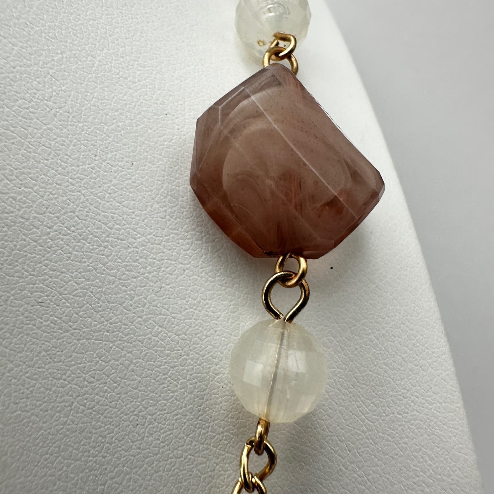 Vintage Y2K Gold Tone Long Tassel Necklace Smoky Amber Glass Bead Boho Jewelry - Thumbnail 9