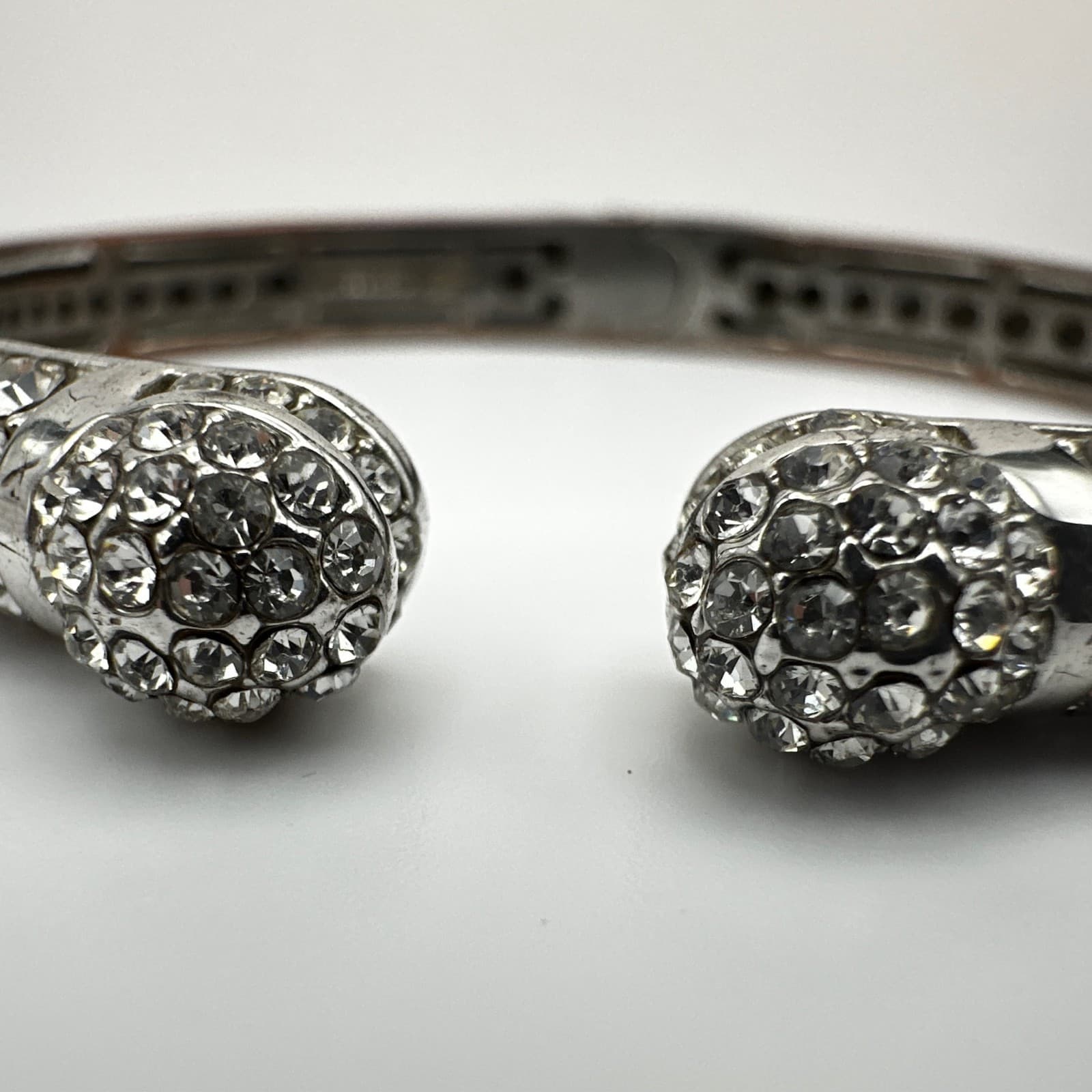 Vintage 90s Silver Tone Rhinestone Hinged Bangle Bracelet women's Jewelry - Thumbnail 5