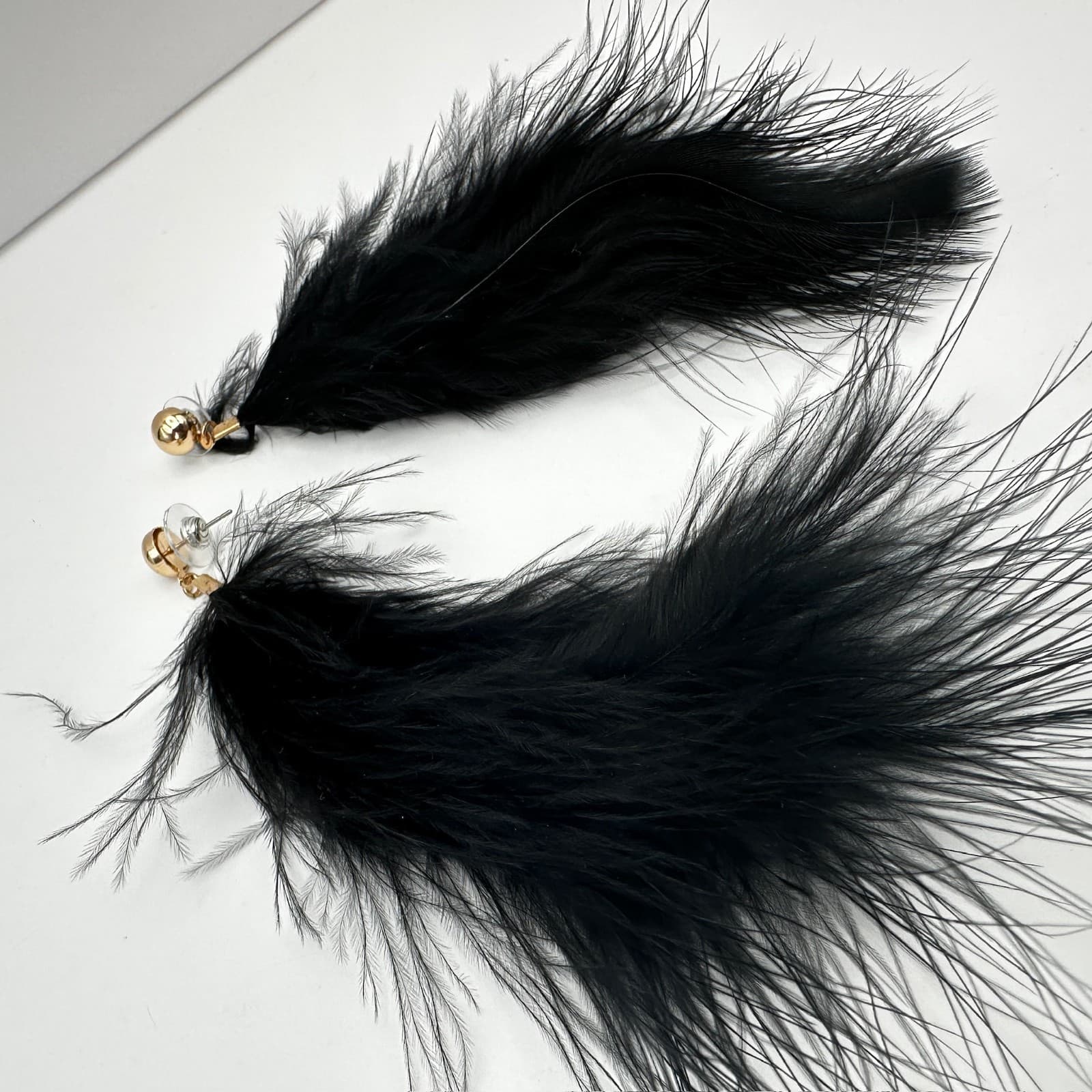 Vintage 90s Long Feather Drip Earrings Set Gold Tone Statement Pierced Jewelry - Thumbnail 15