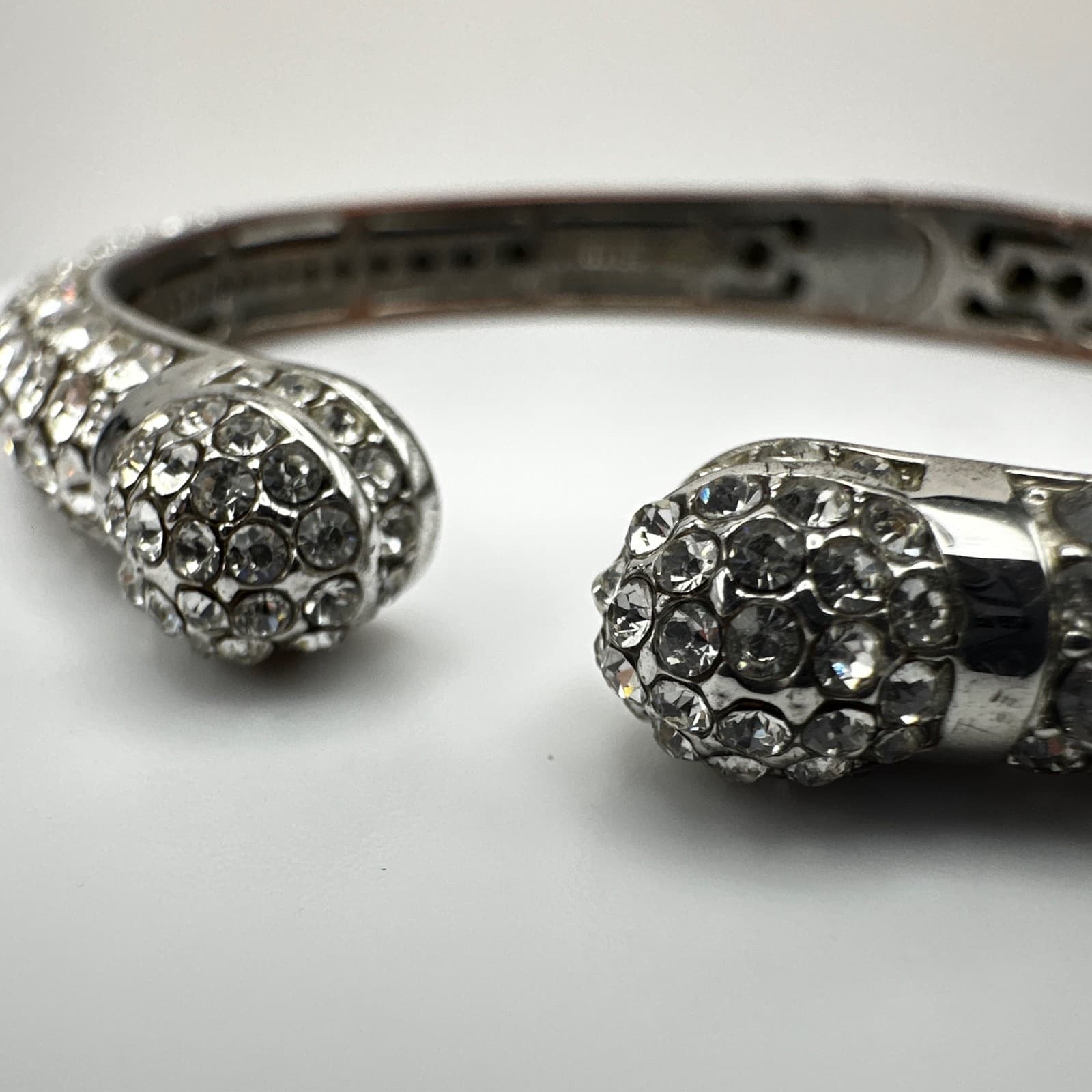 Vintage 90s Silver Tone Rhinestone Hinged Bangle Bracelet women's Jewelry - Thumbnail 3