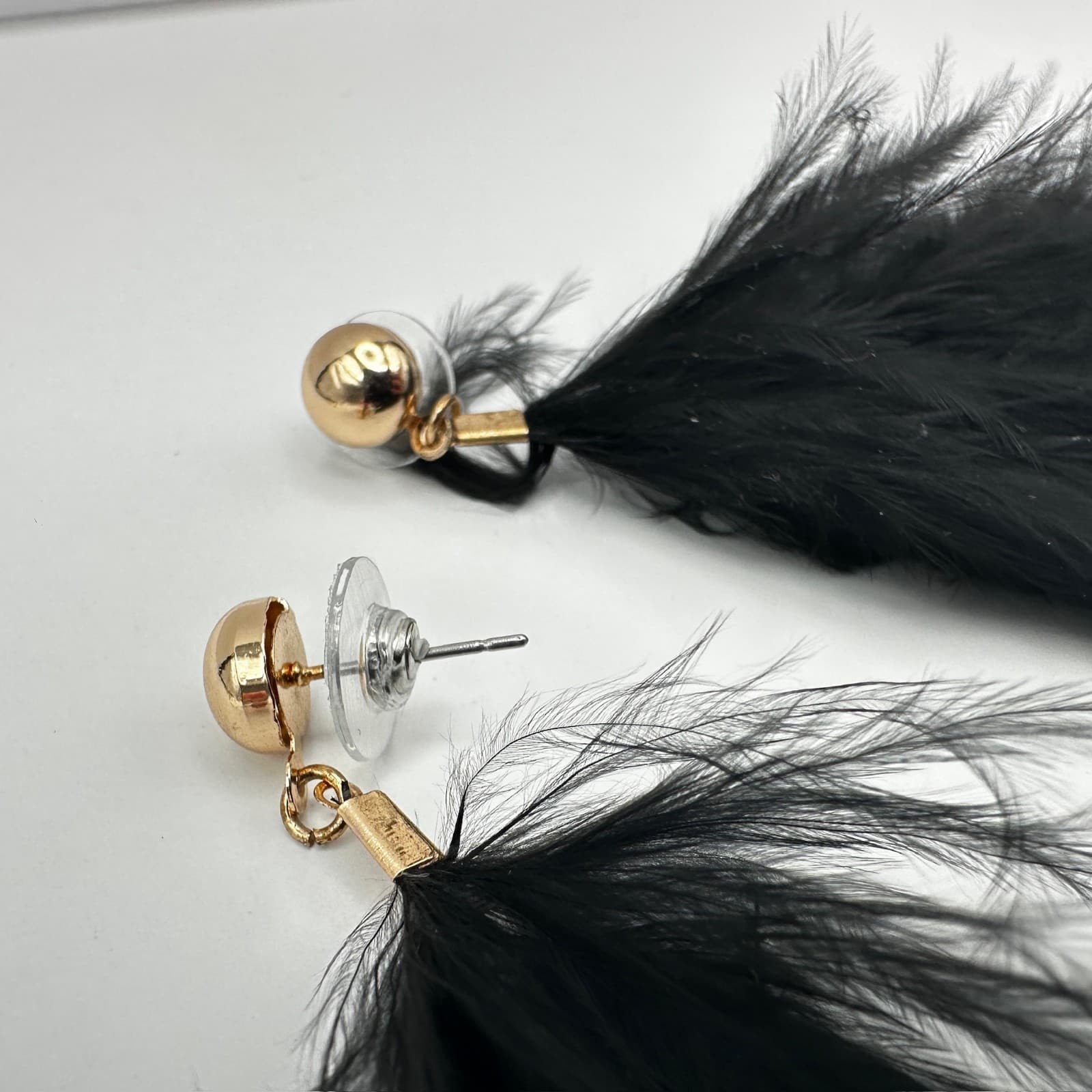 Vintage 90s Long Feather Drip Earrings Set Gold Tone Statement Pierced Jewelry - Thumbnail 16