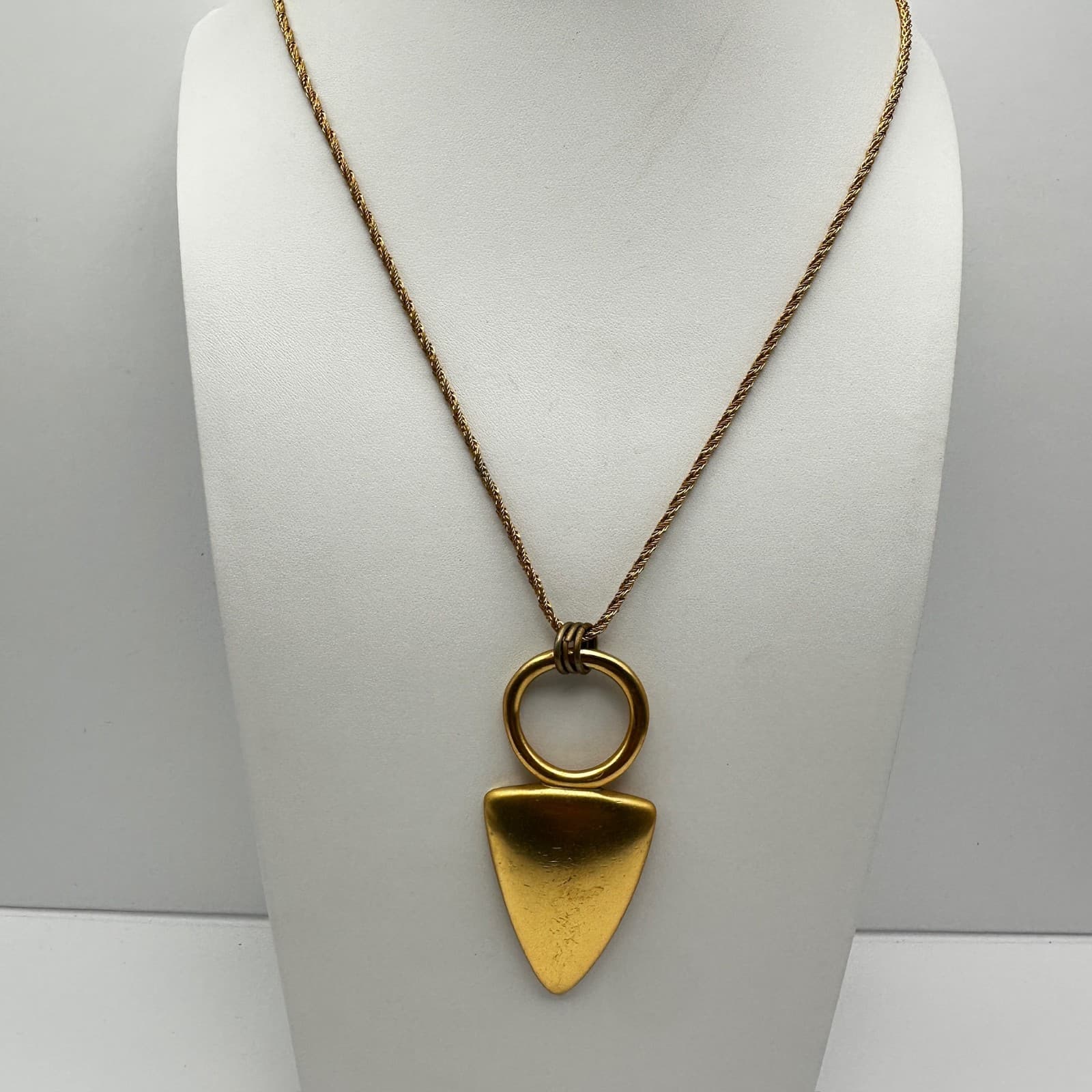 Vintage 90s Anne Klein Gold Tone Geometric Triangle Pendant Rope Chain Necklace - Image 1