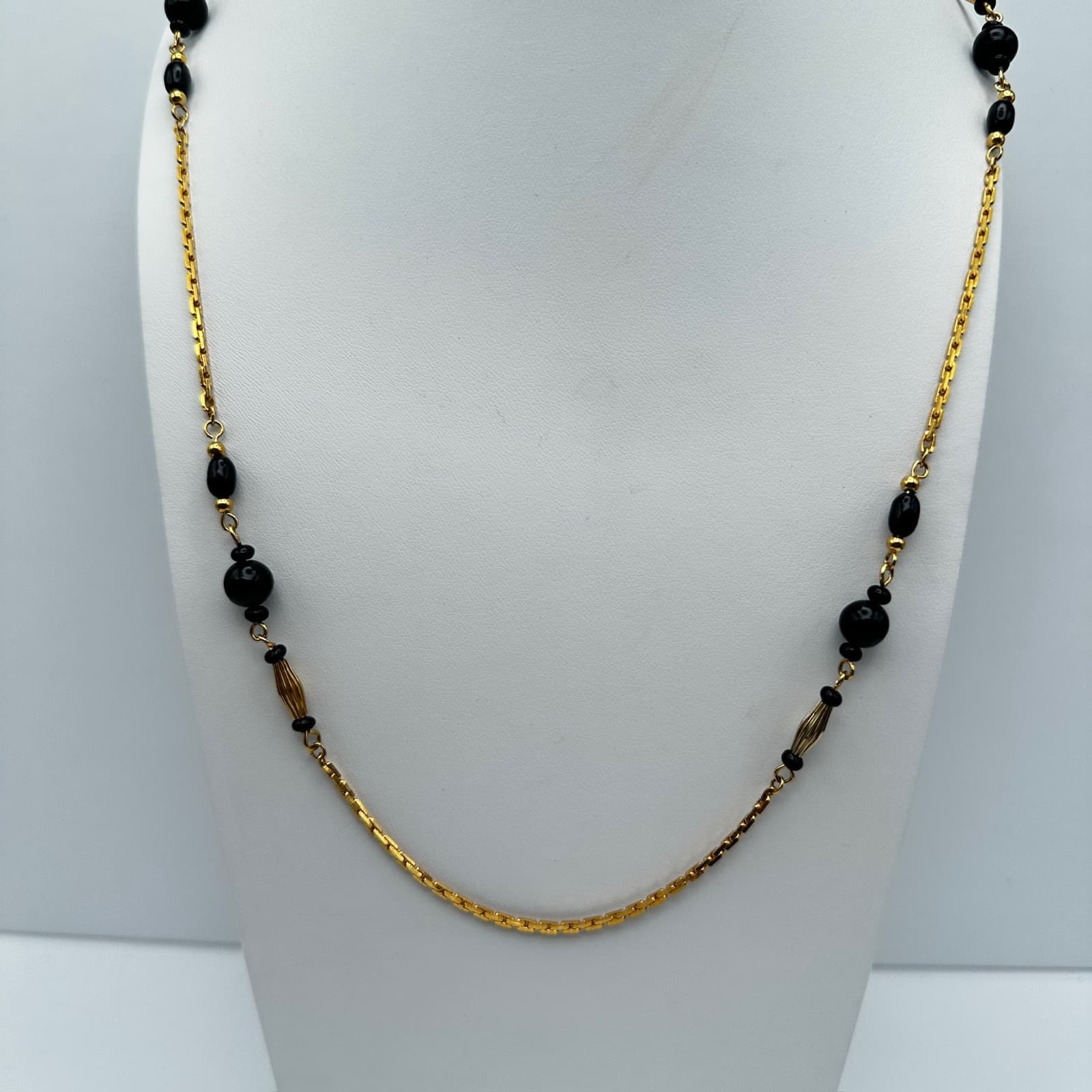 Vintage Y2K Black Bead Gold Tone Necklace Filled Chain Women's Jewelry - Image 1