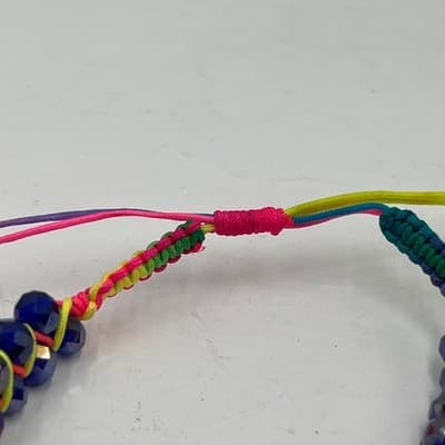 Vintage Boho Dark Blue Crystal Macrame Adjustable Bracelet Neon Pink Yellow Cord - Thumbnail 3