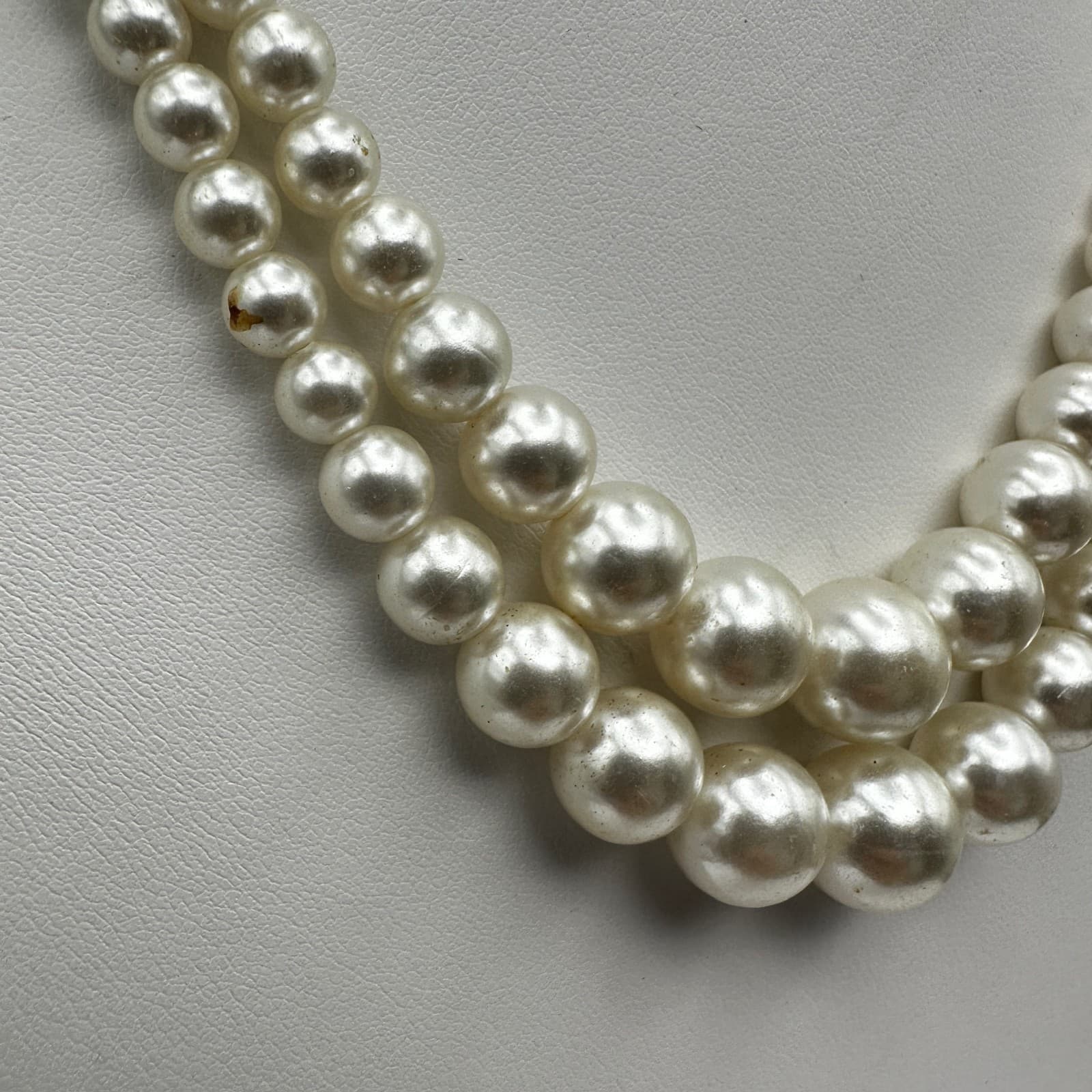 Vintage 90s Double Strand Beads Faux Pearl Necklace Cream Women's Jewelry - Thumbnail 3