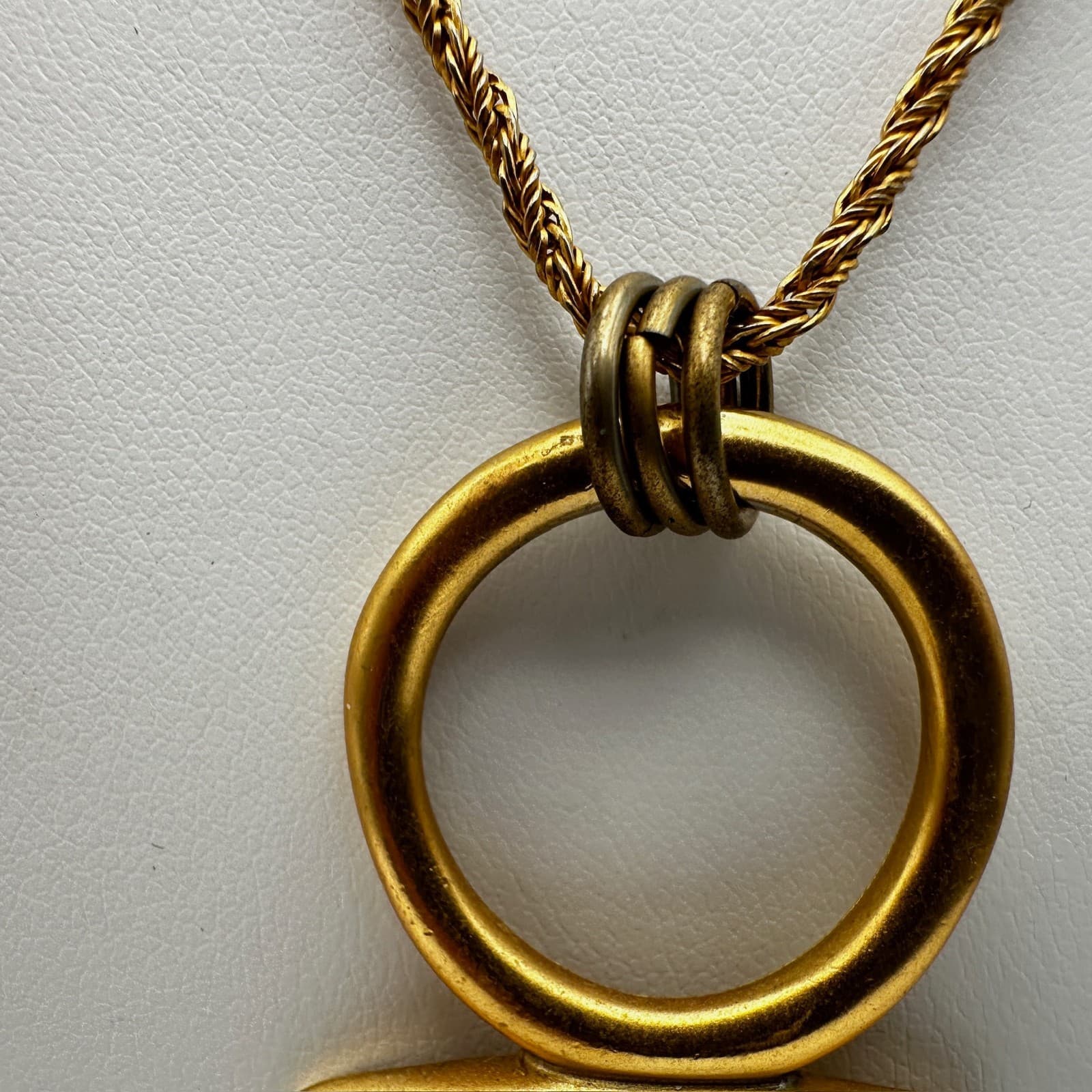 Vintage 90s Anne Klein Gold Tone Geometric Triangle Pendant Rope Chain Necklace - Thumbnail 4