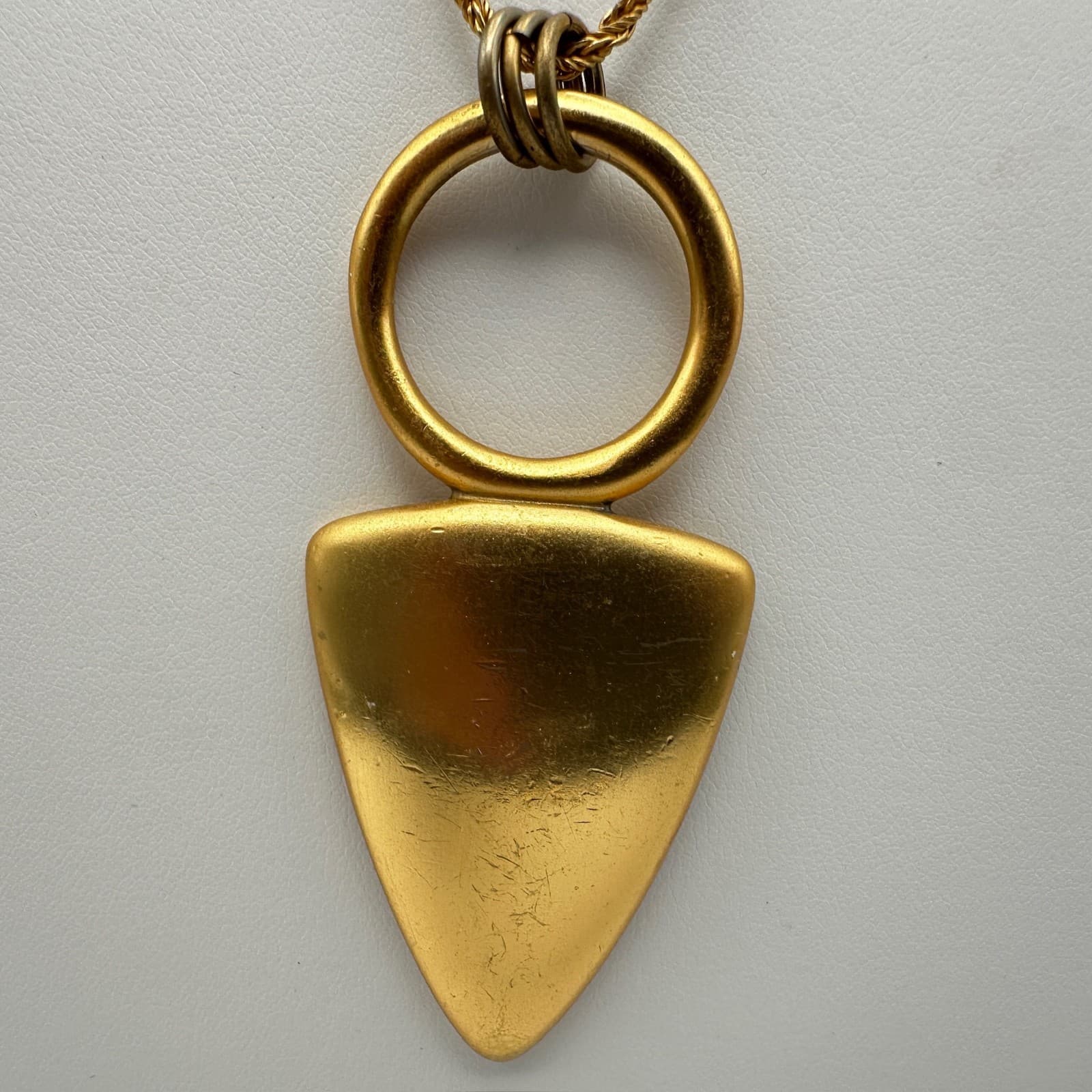 Vintage 90s Anne Klein Gold Tone Geometric Triangle Pendant Rope Chain Necklace - Thumbnail 2