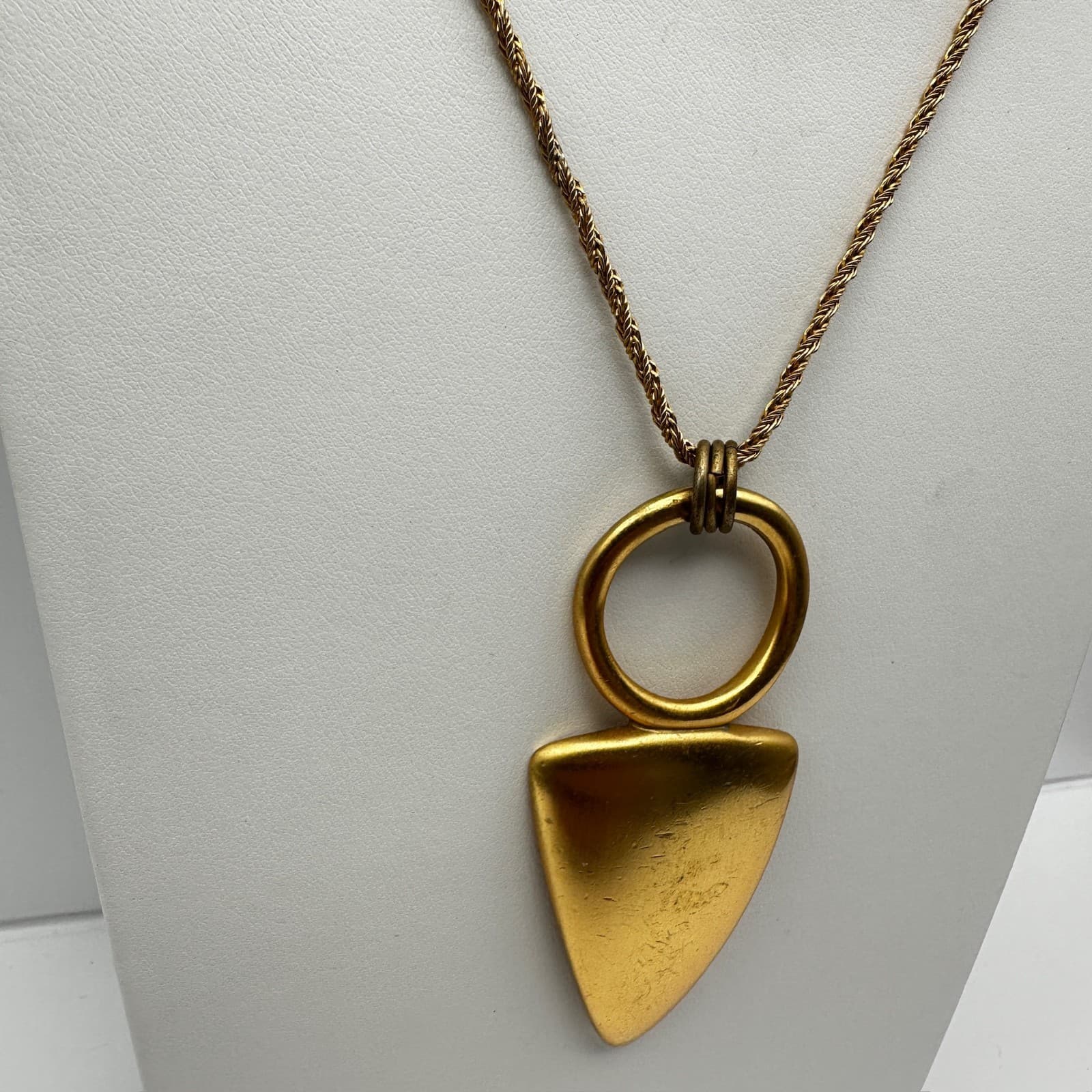 Vintage 90s Anne Klein Gold Tone Geometric Triangle Pendant Rope Chain Necklace - Thumbnail 12
