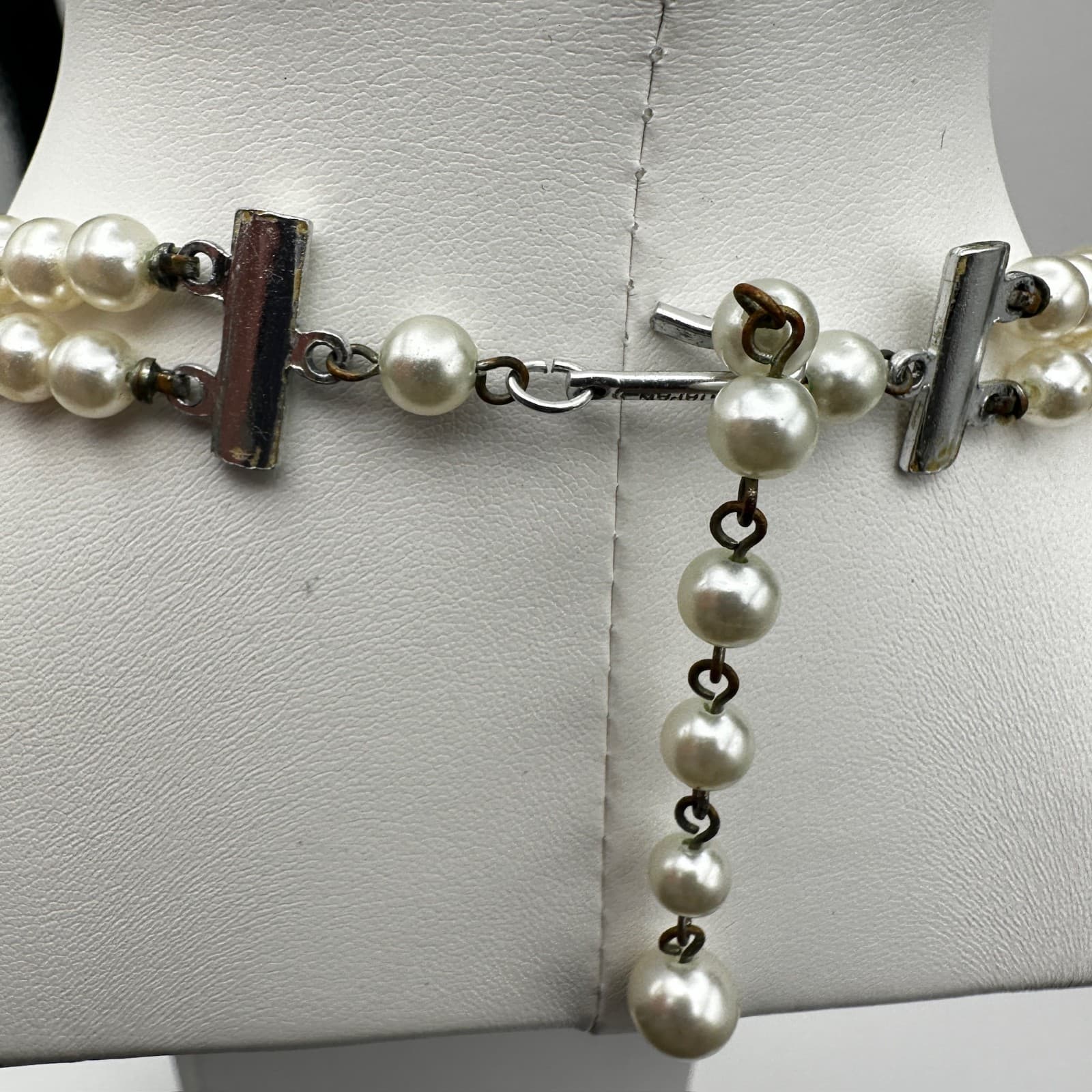 Vintage 90s Double Strand Beads Faux Pearl Necklace Cream Women's Jewelry - Thumbnail 11