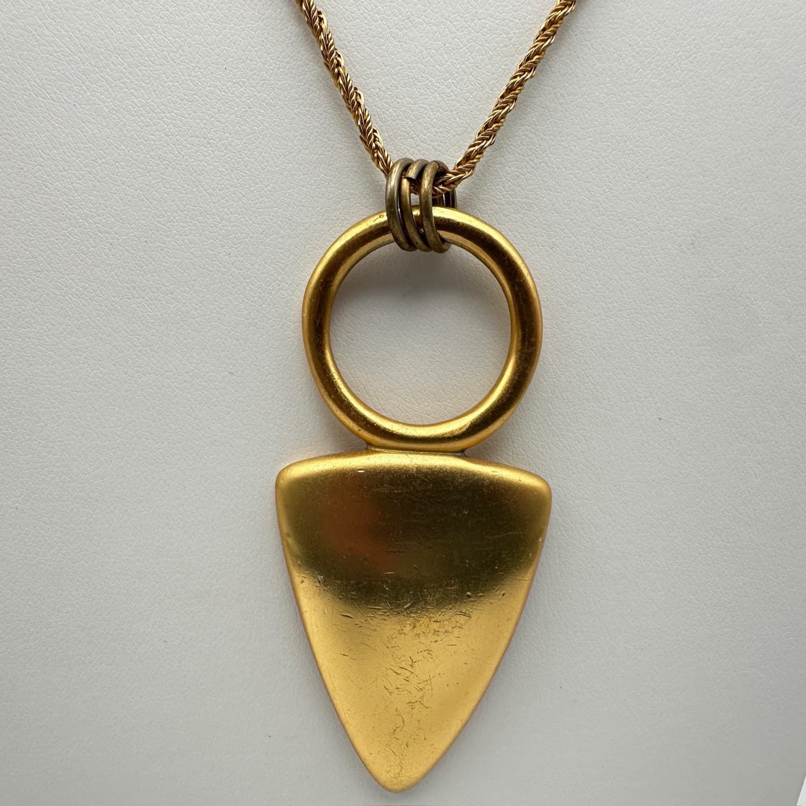 Vintage 90s Anne Klein Gold Tone Geometric Triangle Pendant Rope Chain Necklace - Thumbnail 3