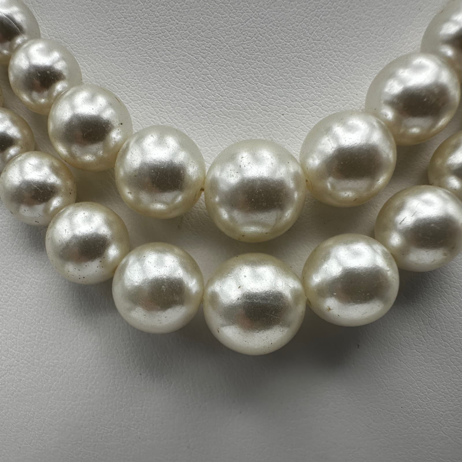 Vintage 90s Double Strand Beads Faux Pearl Necklace Cream Women's Jewelry - Thumbnail 10
