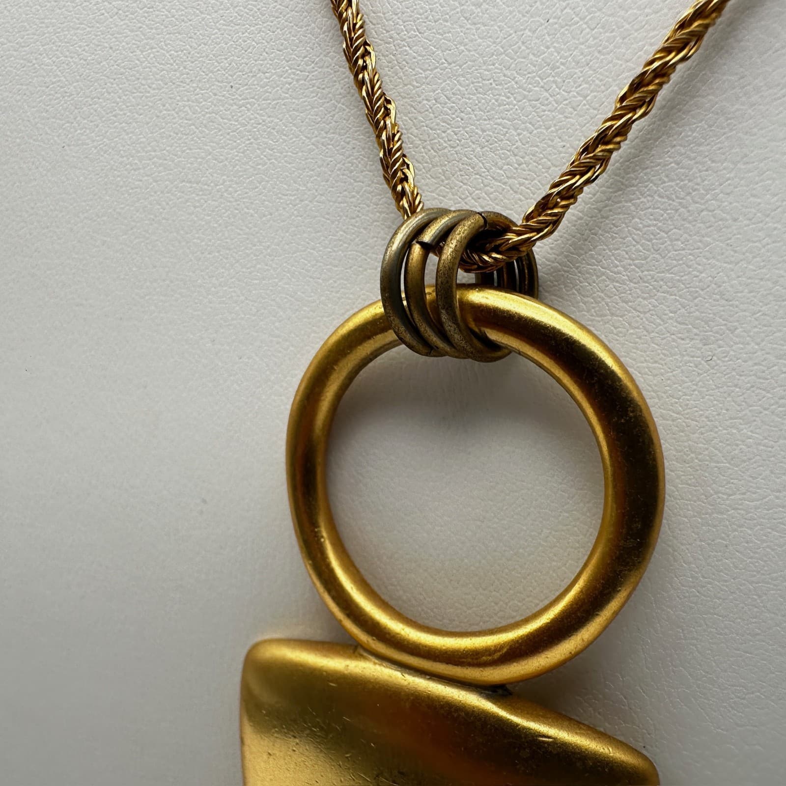 Vintage 90s Anne Klein Gold Tone Geometric Triangle Pendant Rope Chain Necklace - Thumbnail 6
