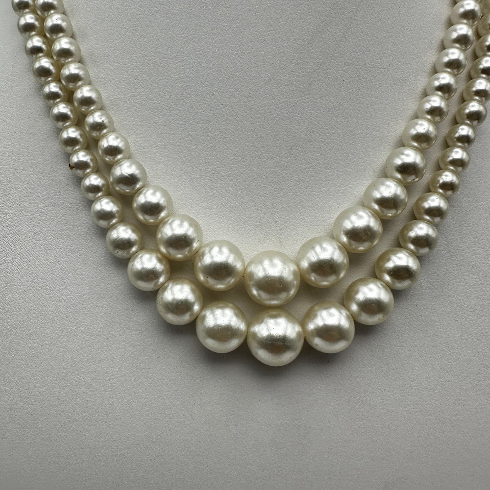 Vintage 90s Double Strand Beads Faux Pearl Necklace Cream Women's Jewelry - Thumbnail 2