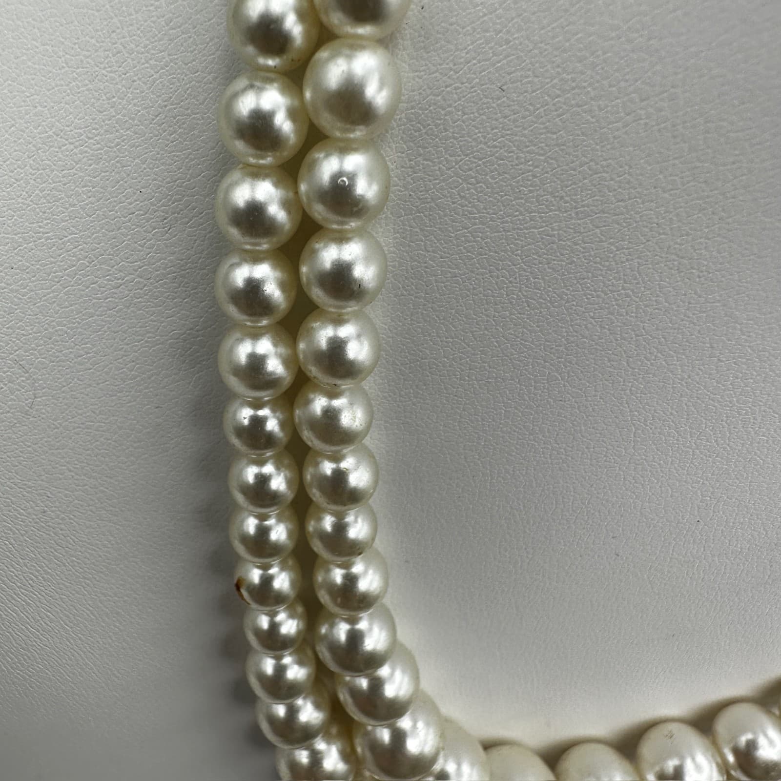 Vintage 90s Double Strand Beads Faux Pearl Necklace Cream Women's Jewelry - Thumbnail 9