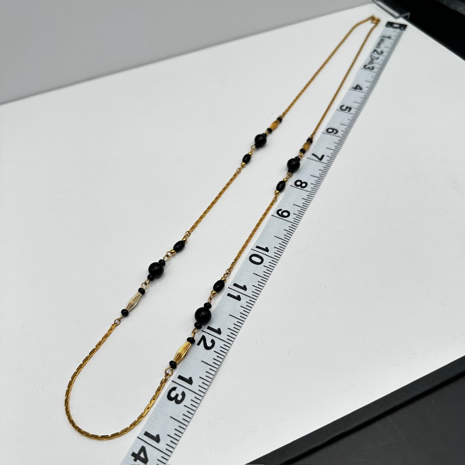 Vintage Y2K Black Bead Gold Tone Necklace Filled Chain Women's Jewelry - Thumbnail 13