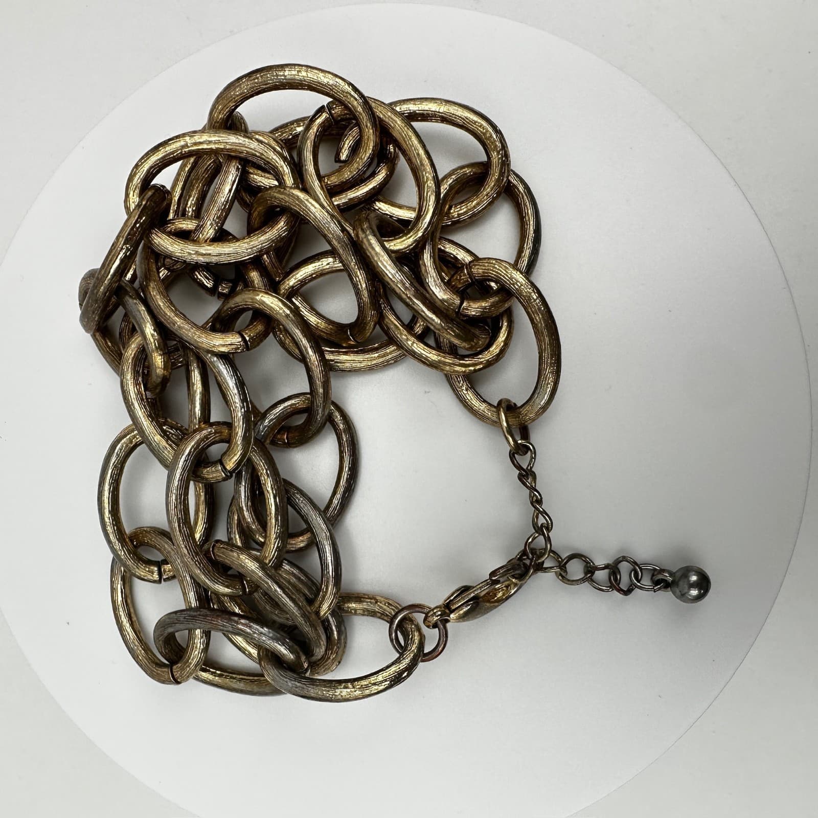 Vintage 80s Gold Tone Chunky Oval Trio-Strand Link Chain Hand Bracelet Jewelry - Thumbnail 8