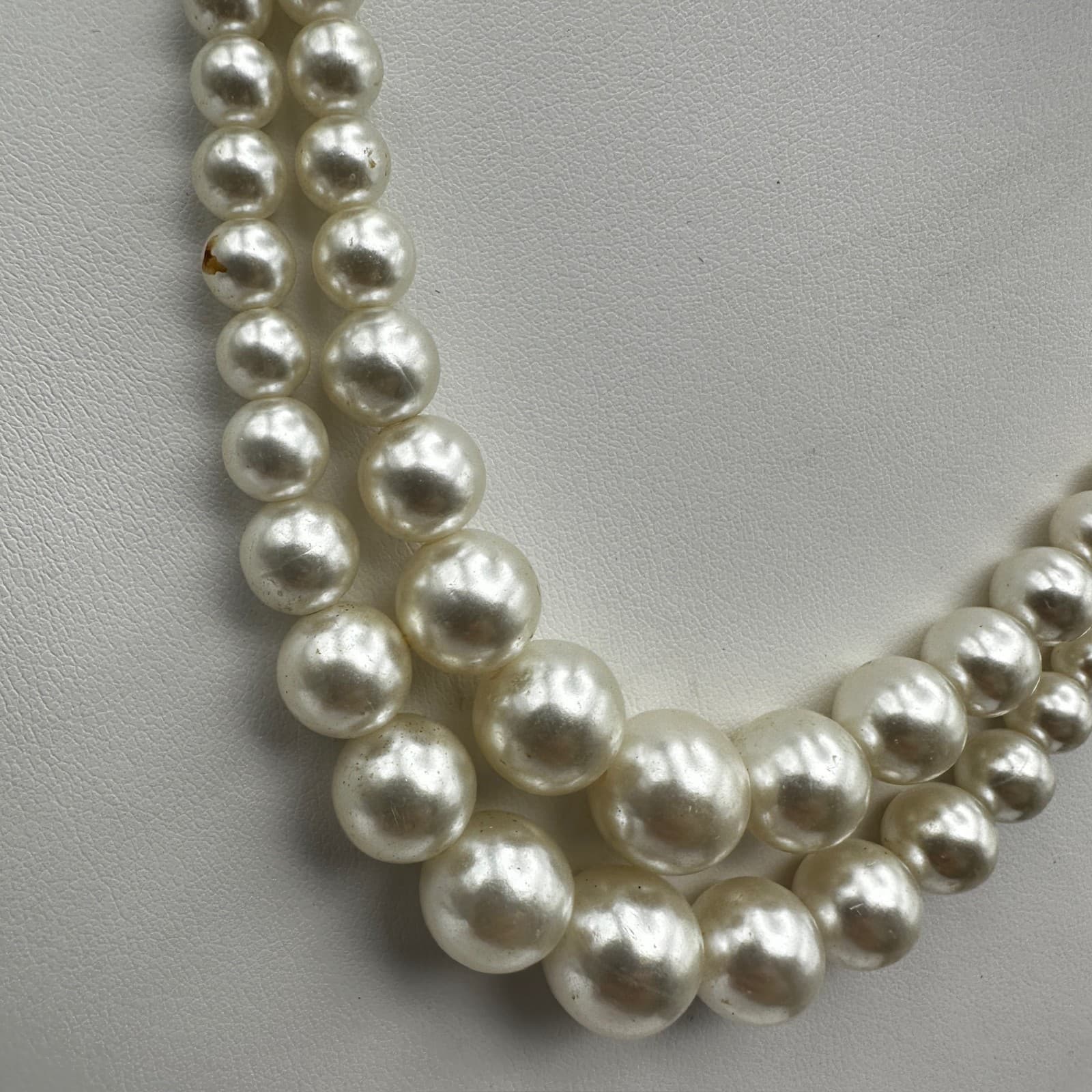Vintage 90s Double Strand Beads Faux Pearl Necklace Cream Women's Jewelry - Thumbnail 4