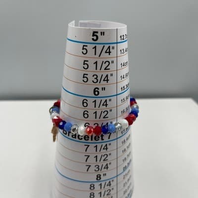 Vintage Patriotic Red White Blue Beaded Bracelet American Flag Star Charm USA - Thumbnail 6