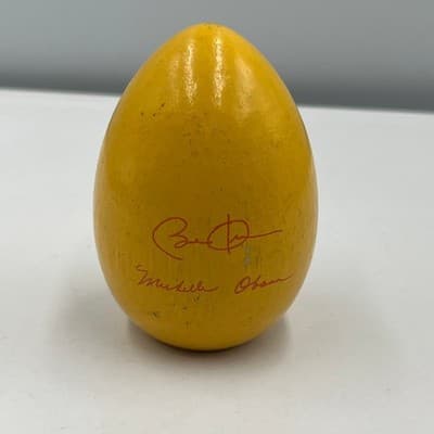 2012 White House Easter Egg Roll Yellow Wooden Egg Barack Michelle Obama Signed - Thumbnail 4