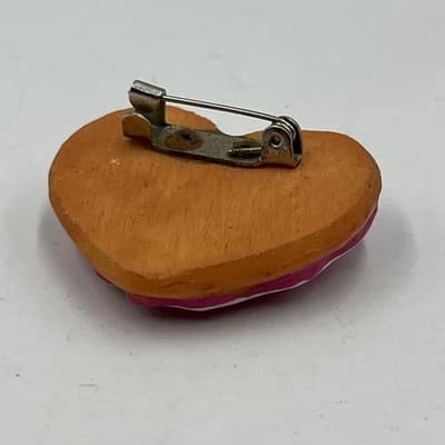 Vintage Handcrafted Clay Heart Cookie Brooch Pink Red White Sweet Treat Pin Art - Thumbnail 5