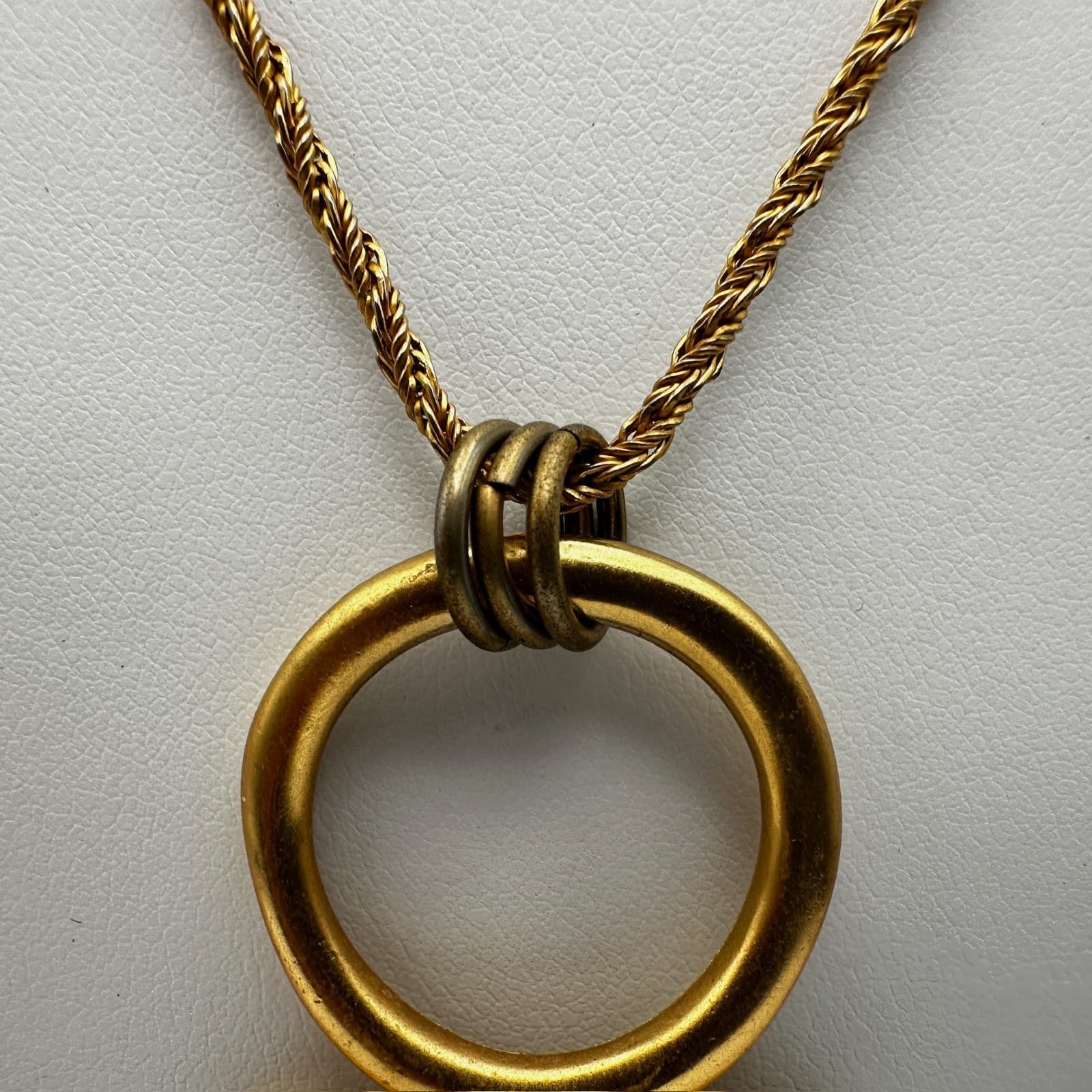 Vintage 90s Anne Klein Gold Tone Geometric Triangle Pendant Rope Chain Necklace - Thumbnail 10