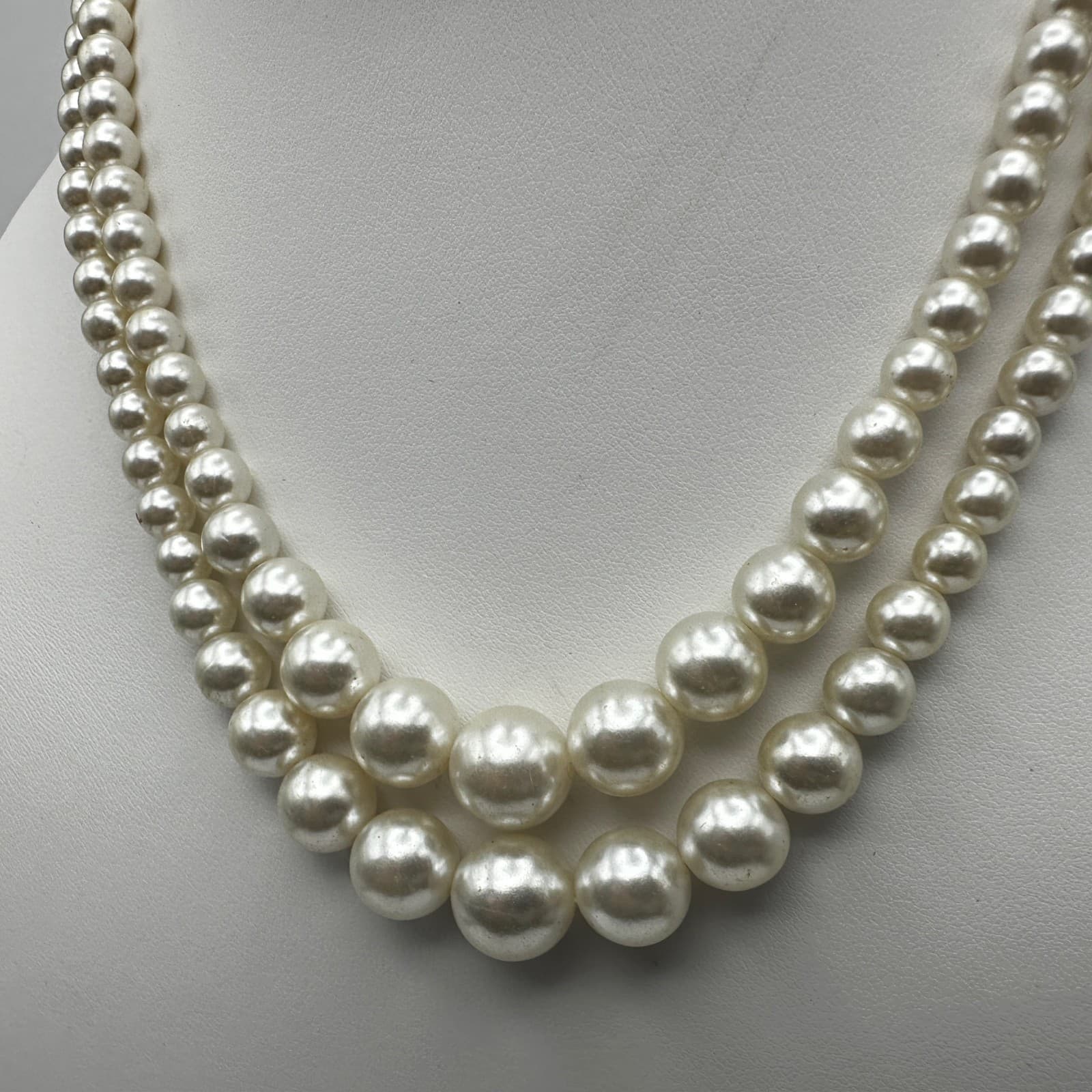 Vintage 90s Double Strand Beads Faux Pearl Necklace Cream Women's Jewelry - Thumbnail 5