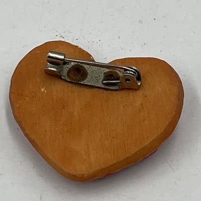 Vintage Handcrafted Clay Heart Cookie Brooch Pink Red White Sweet Treat Pin Art - Thumbnail 4