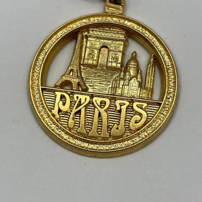 VTG SAP Polyne Paris Souvenir Keychain Gold Tone Eiffel Tower Sacré-Cœur 1992 - Thumbnail 2