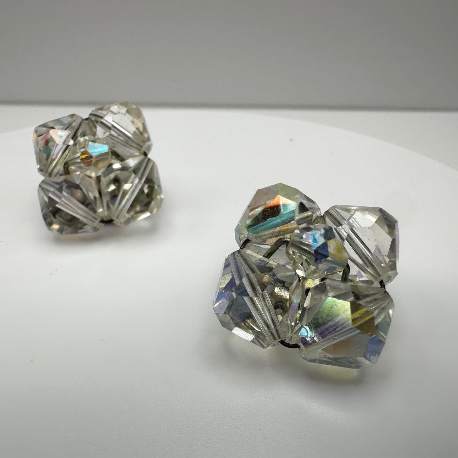 Vintage 50s 60s Aurora Borealis Glass Earrings Iridescent Boho Women's Jewelry - Image 1