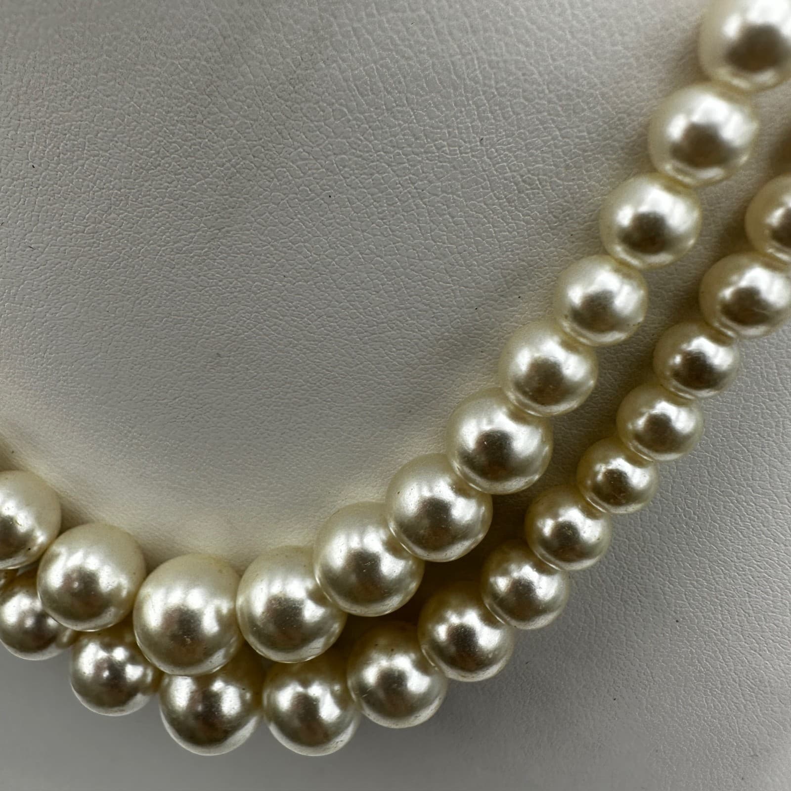 Vintage 90s Double Strand Beads Faux Pearl Necklace Cream Women's Jewelry - Thumbnail 8
