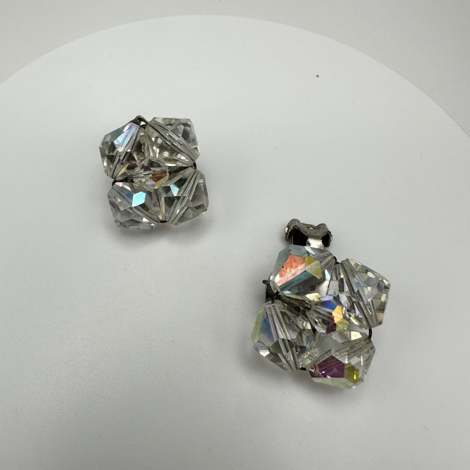 Vintage 50s 60s Aurora Borealis Glass Earrings Iridescent Boho Women's Jewelry - Thumbnail 2