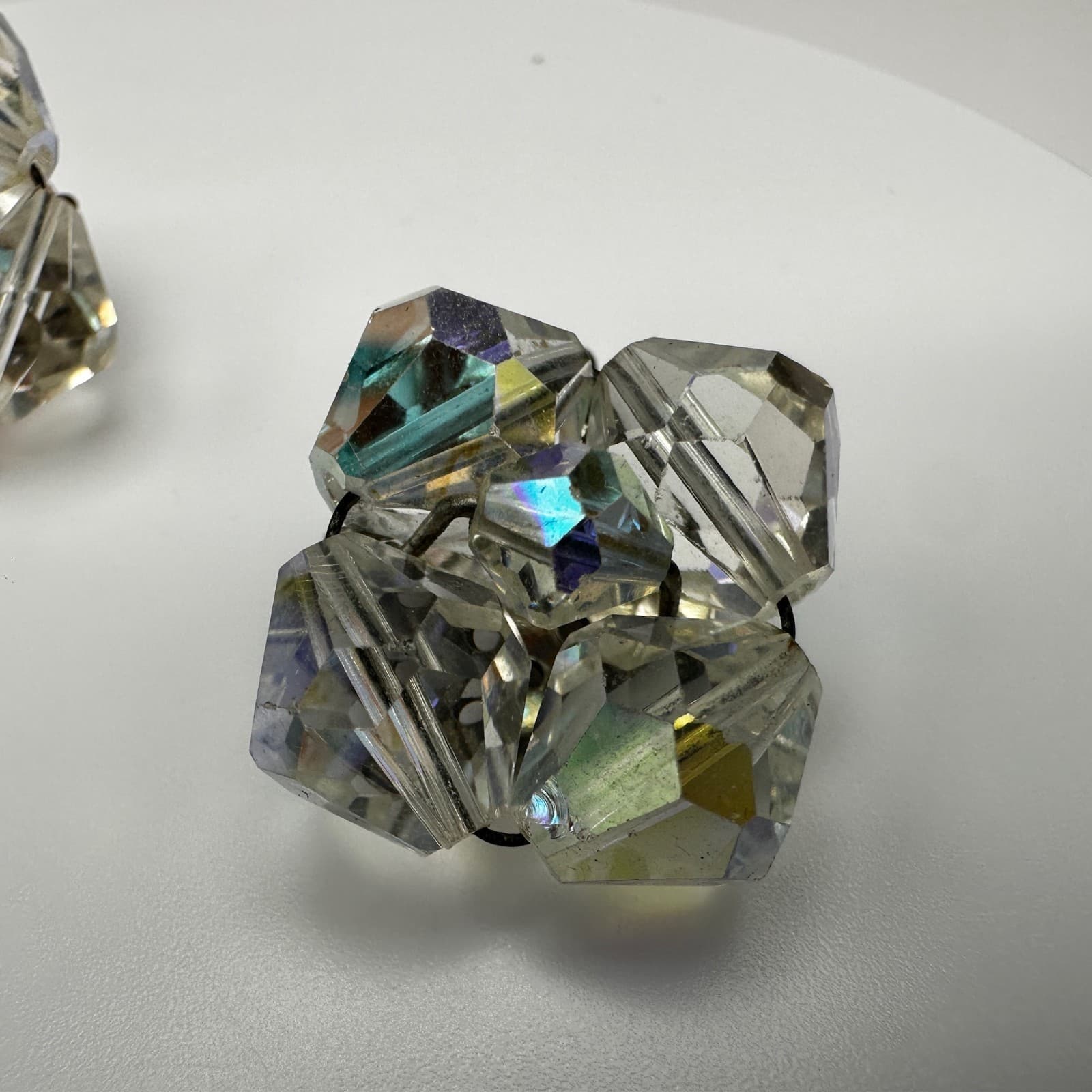 Vintage 50s 60s Aurora Borealis Glass Earrings Iridescent Boho Women's Jewelry - Thumbnail 3