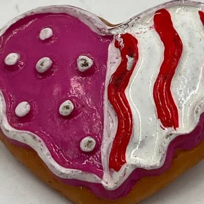 Vintage Handcrafted Clay Heart Cookie Brooch Pink Red White Sweet Treat Pin Art - Thumbnail 2