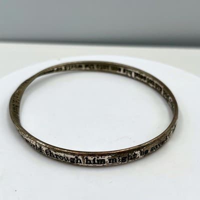 VTG John 3:17 Scripture Bangle Bracelet Silver Tone Religious Christian 7.75" - Image 1