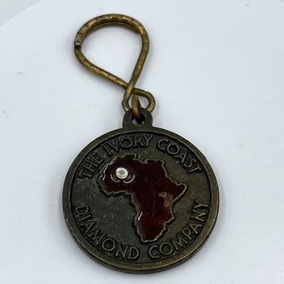 Vintage Ivory Coast Diamond Company Keychain Africa Map Rhinestone Gem Customer - Image 1