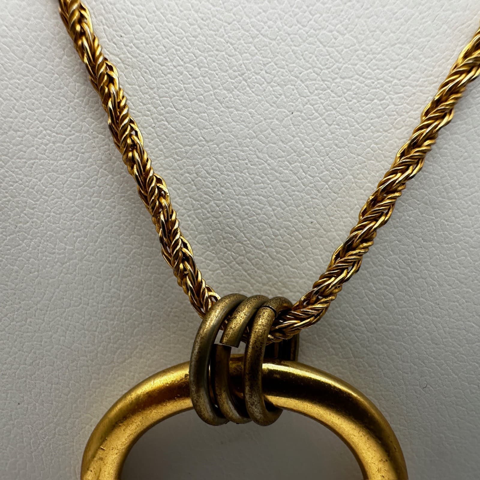 Vintage 90s Anne Klein Gold Tone Geometric Triangle Pendant Rope Chain Necklace - Thumbnail 9