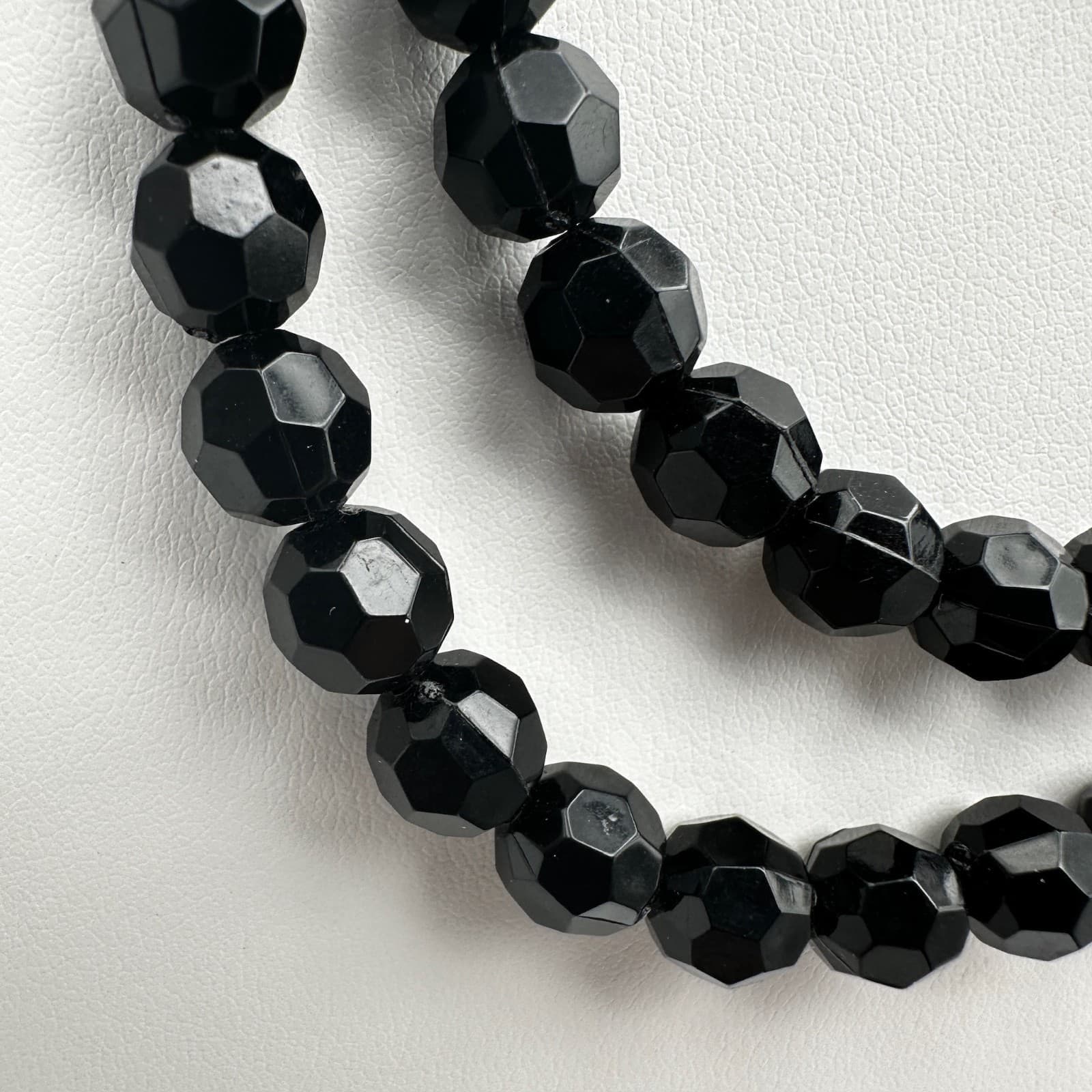 Vintage 90s Black Faceted Bead Double Strand Necklace Women's Classic Jewelry - Thumbnail 6