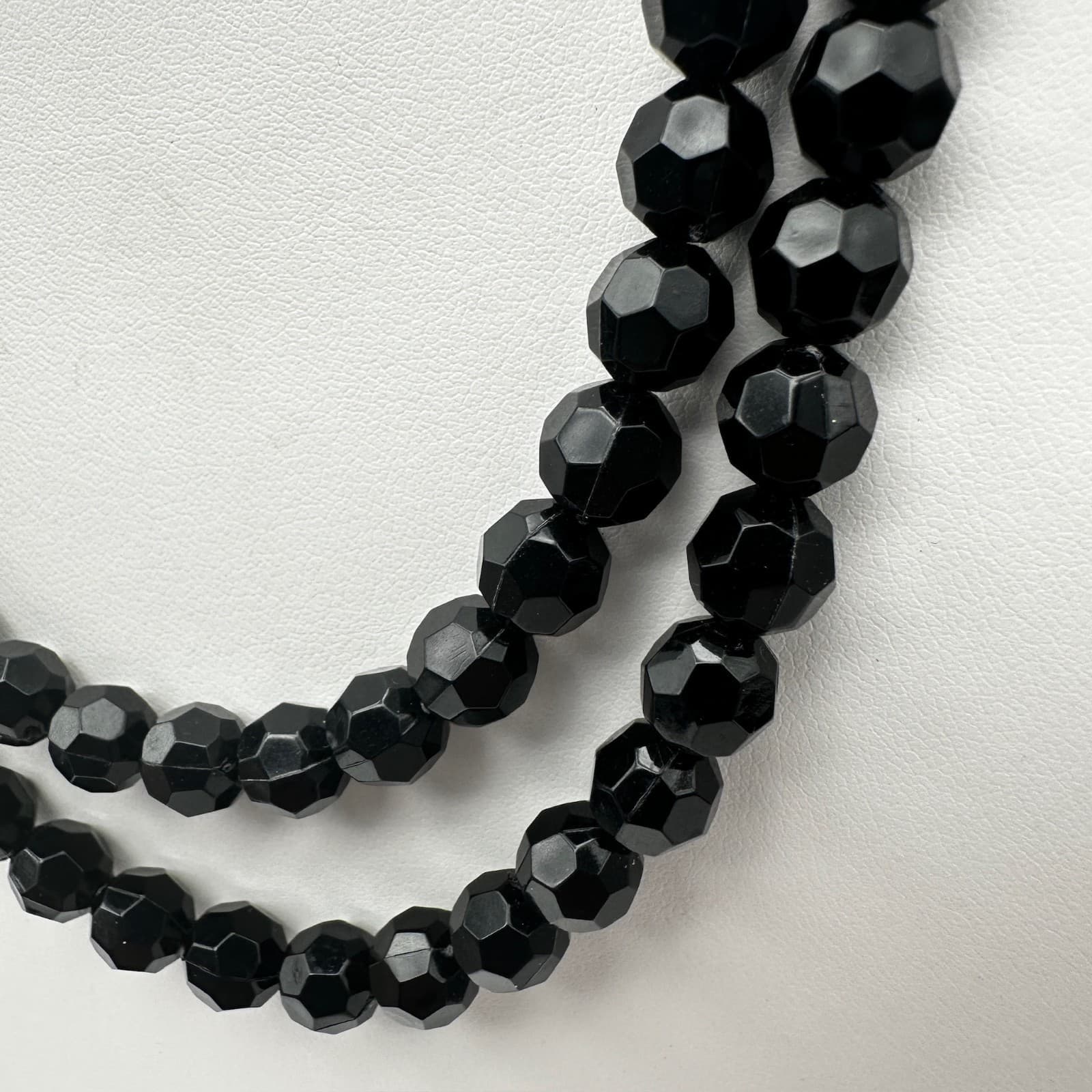 Vintage 90s Black Faceted Bead Double Strand Necklace Women's Classic Jewelry - Thumbnail 7