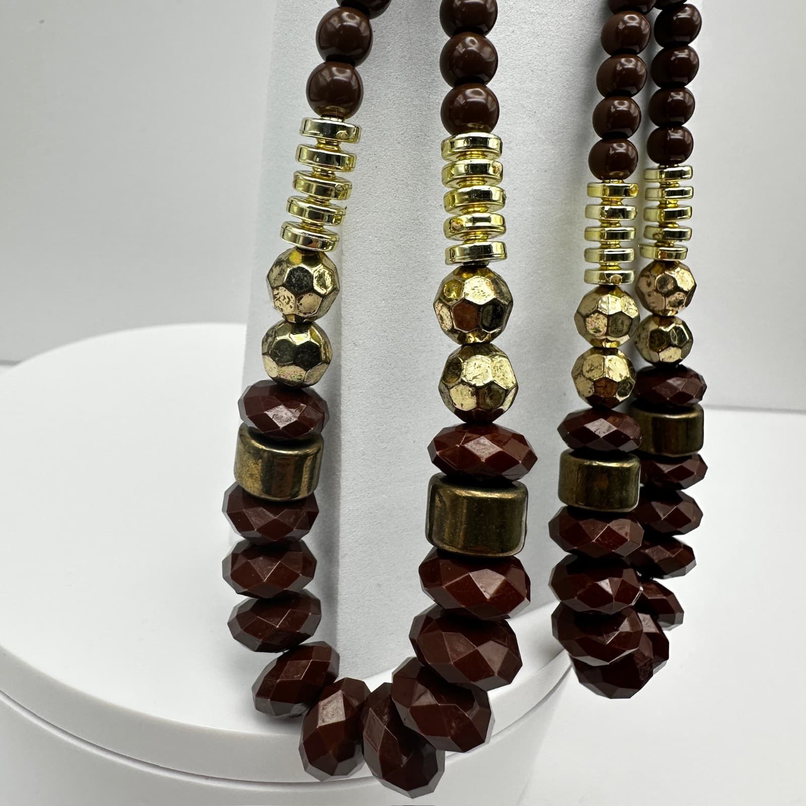 Vintage 90s Boho Brown Beaded Statement Dangle Earrings Gold Tone Large Fashion - Thumbnail 3