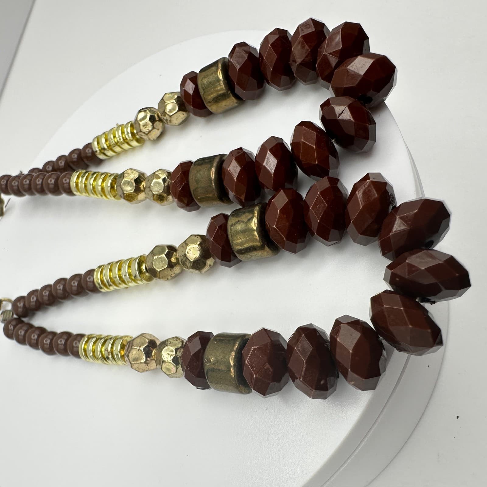 Vintage 90s Boho Brown Beaded Statement Dangle Earrings Gold Tone Large Fashion - Thumbnail 10