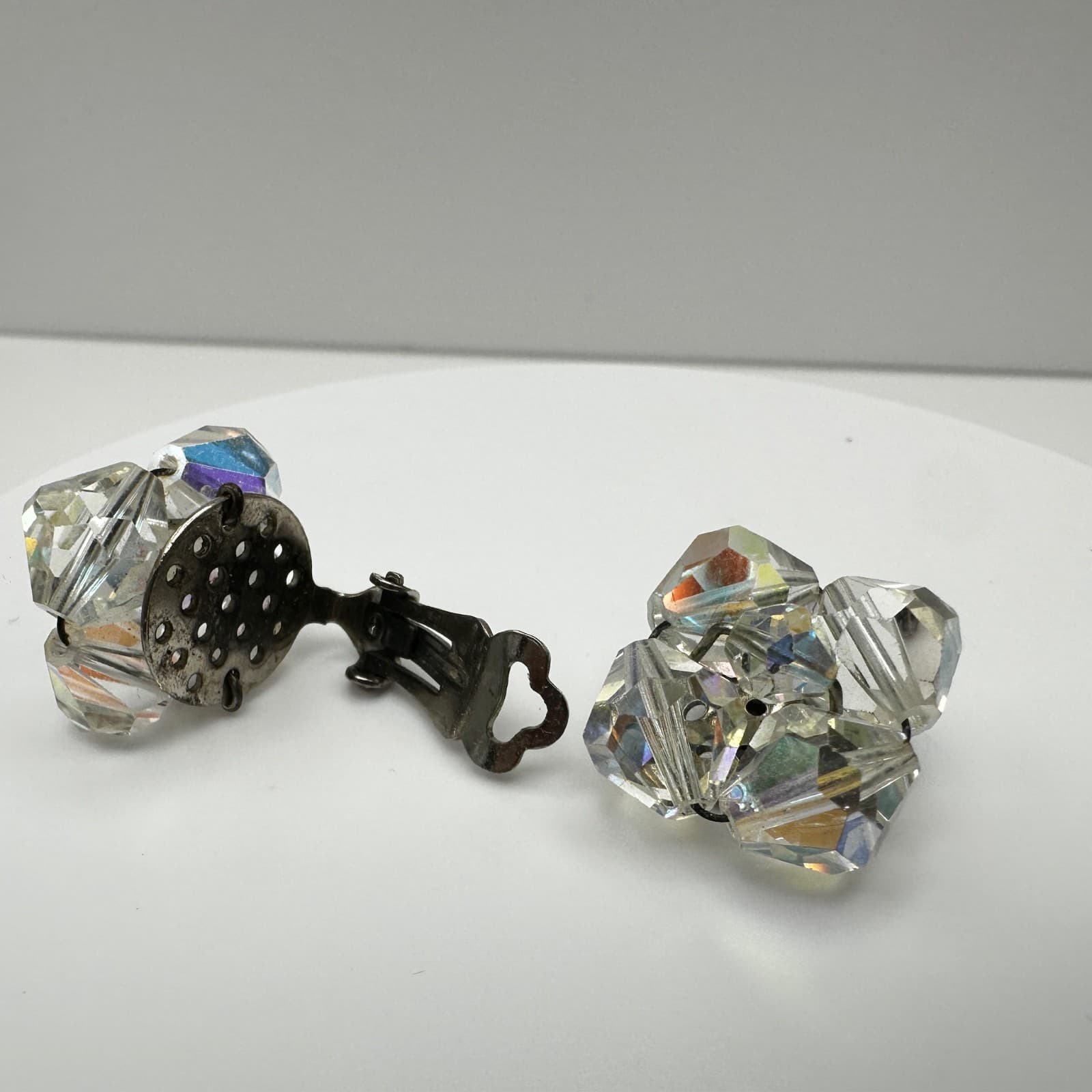 Vintage 50s 60s Aurora Borealis Glass Earrings Iridescent Boho Women's Jewelry - Thumbnail 6