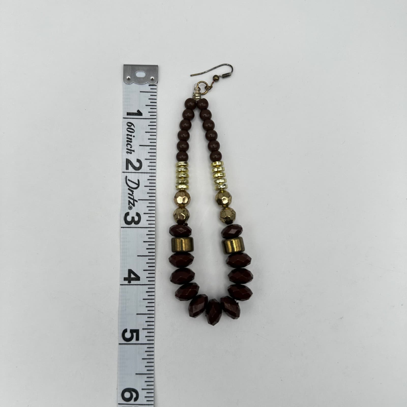 Vintage 90s Boho Brown Beaded Statement Dangle Earrings Gold Tone Large Fashion - Thumbnail 14